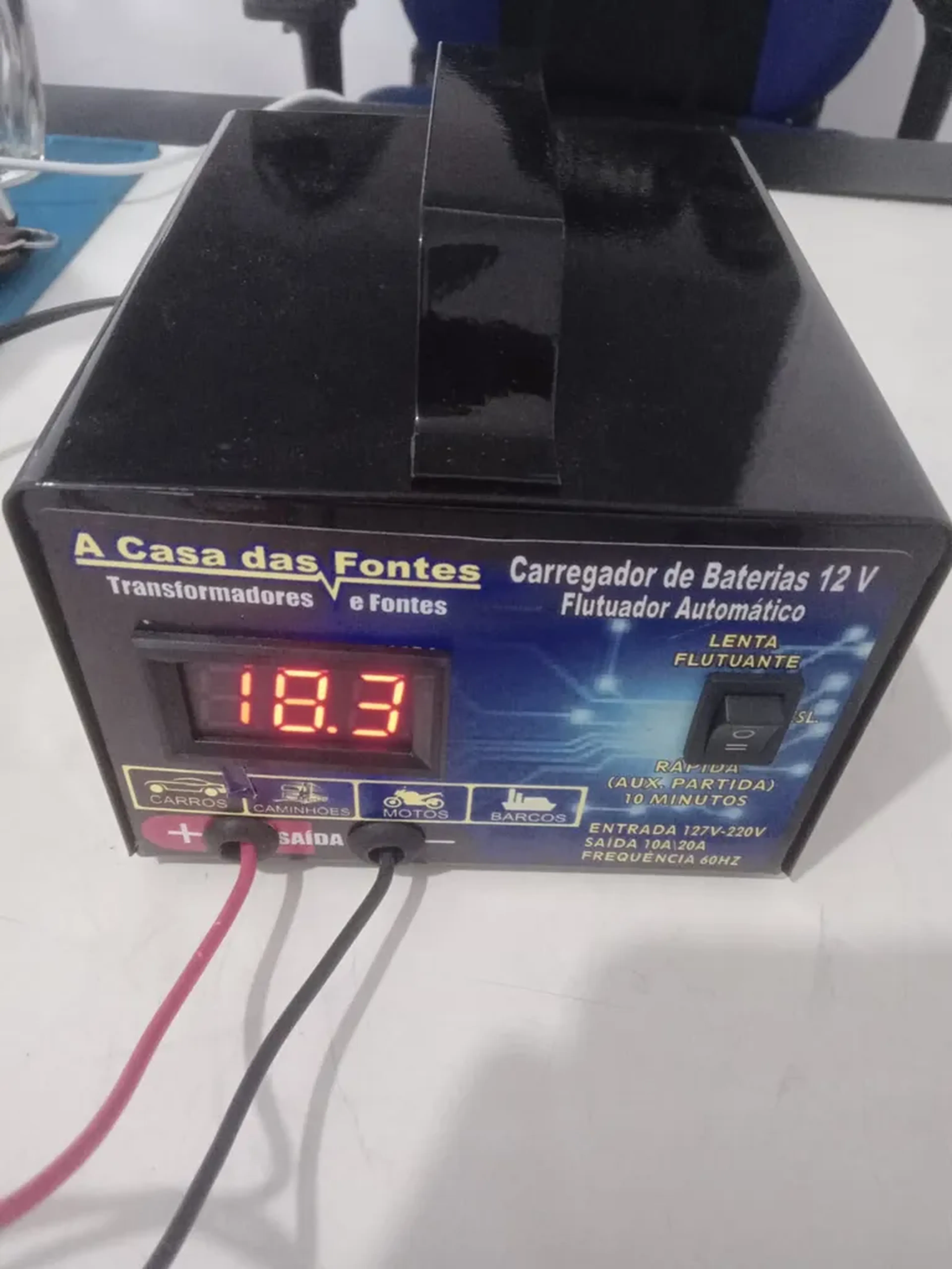 CARREGADOR DE BATERIA 12V 10ALENTA 20ARAPIDA 110V220V CARRO MOTO imagem