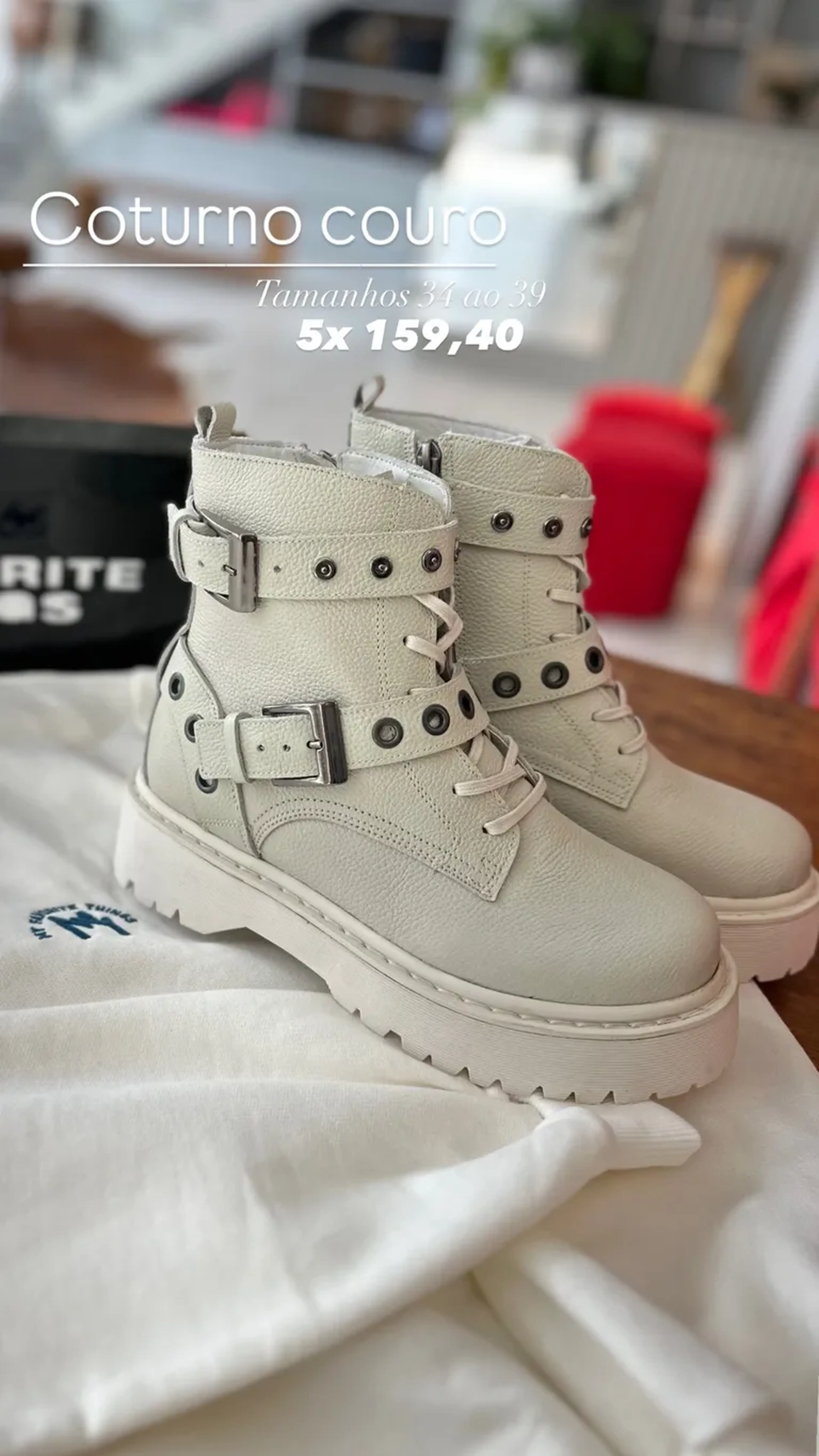 Bota coturno couro fivela e ilhós imagem