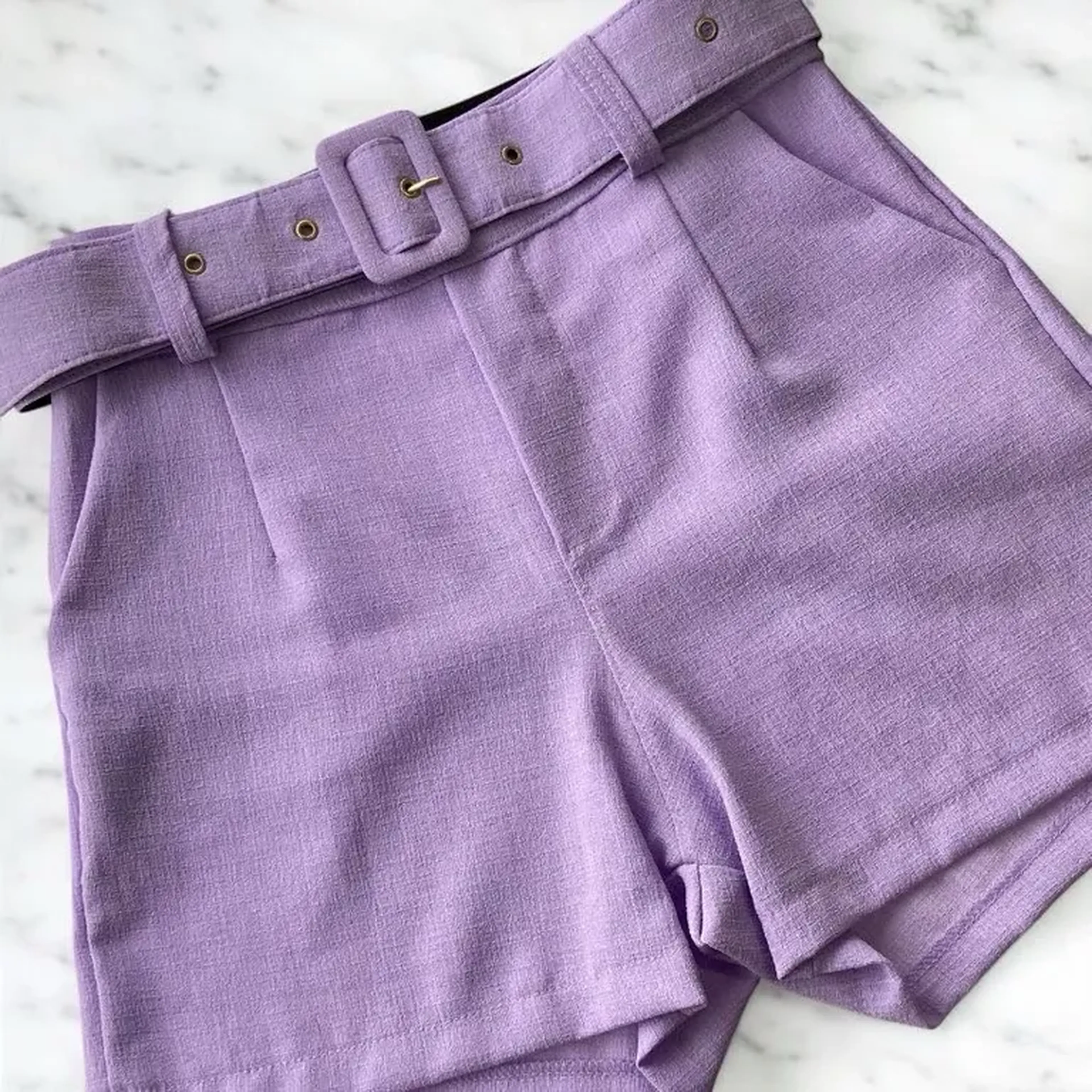 shorts lilas linho P imagem