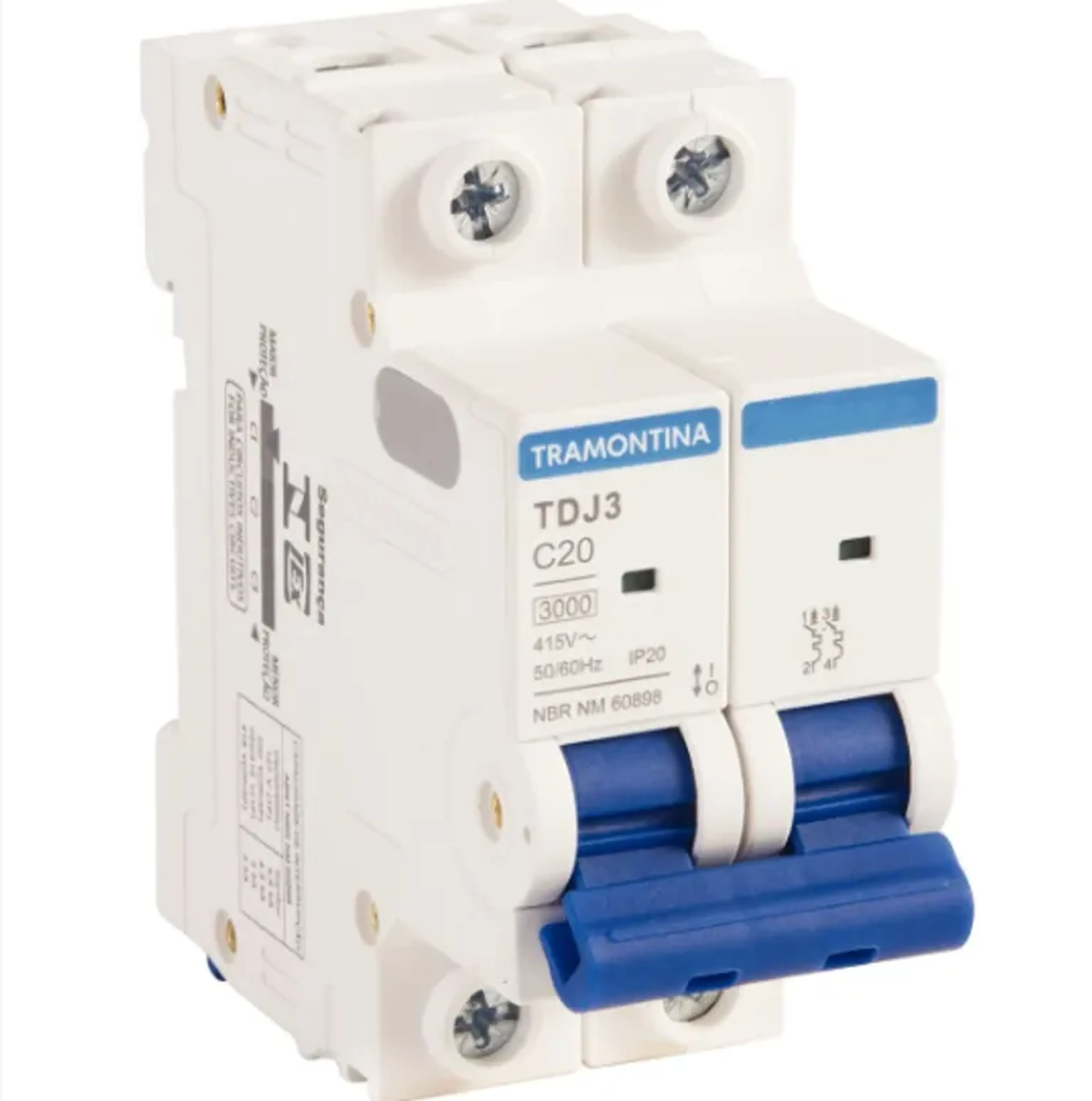 Minidisjuntor TDJ3 2 P 20 A 3 kA curva C Tramontina imagem