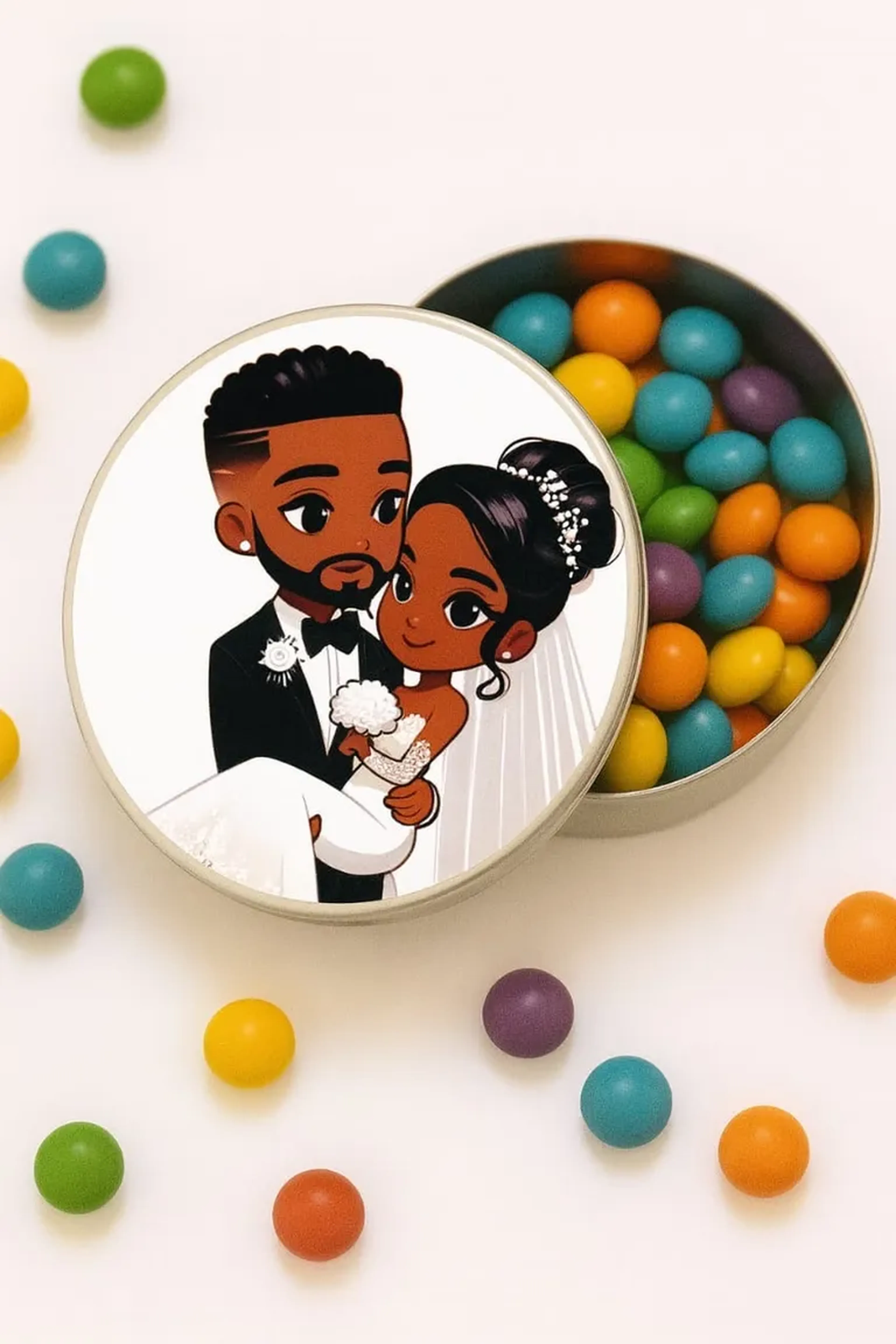 Lembrancinha Casamento Latinha 5x5 Com Desenho Noivinhos imagem