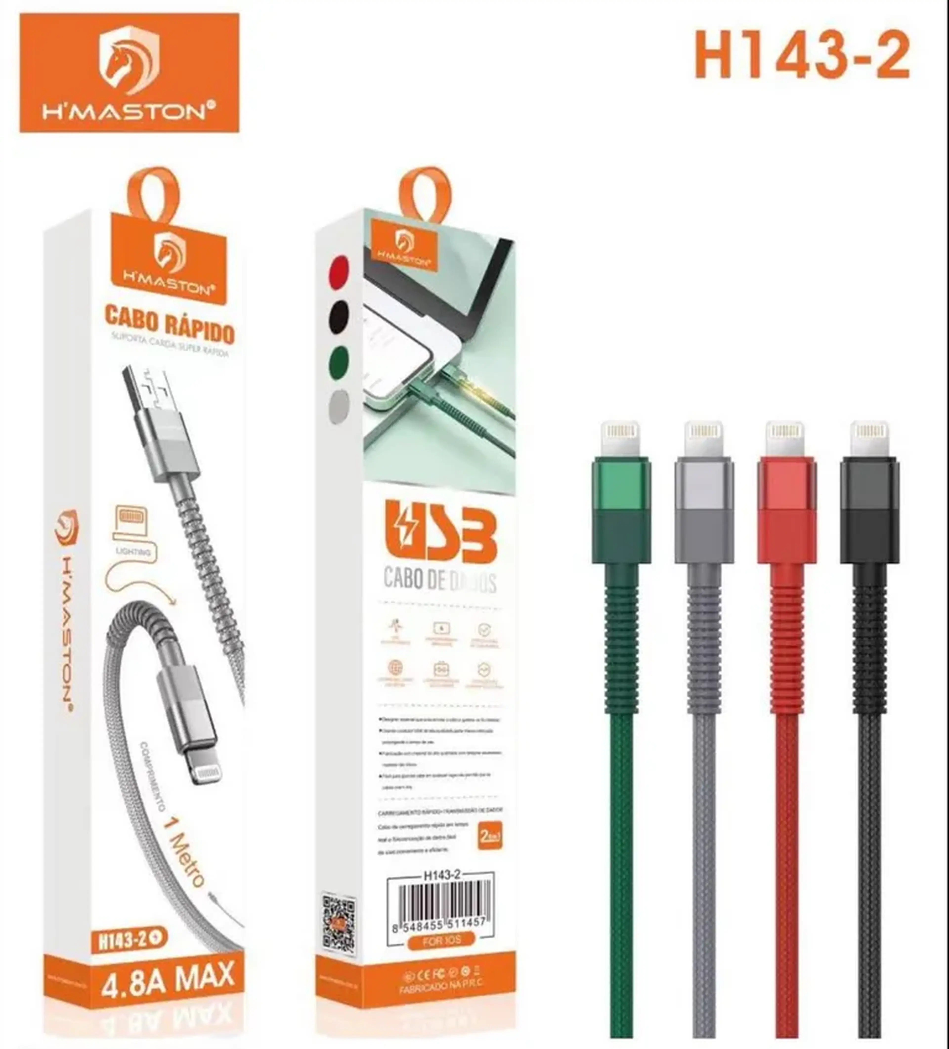 CABO IPHONE HMASTON DADOS E CARGA TURBO 4.8A imagem