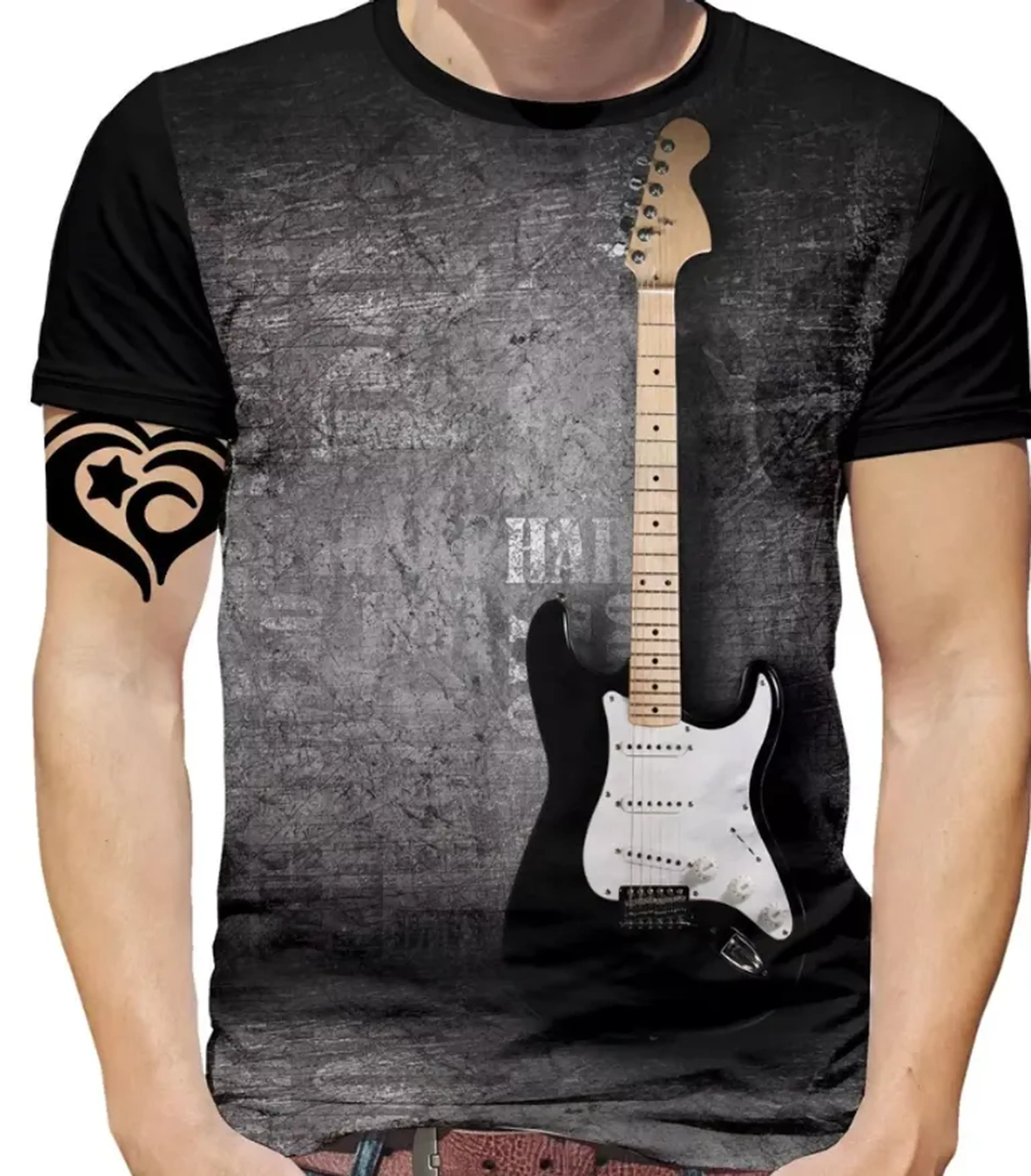 Camiseta Rock Masculina Moto Guitarra Blusa imagem