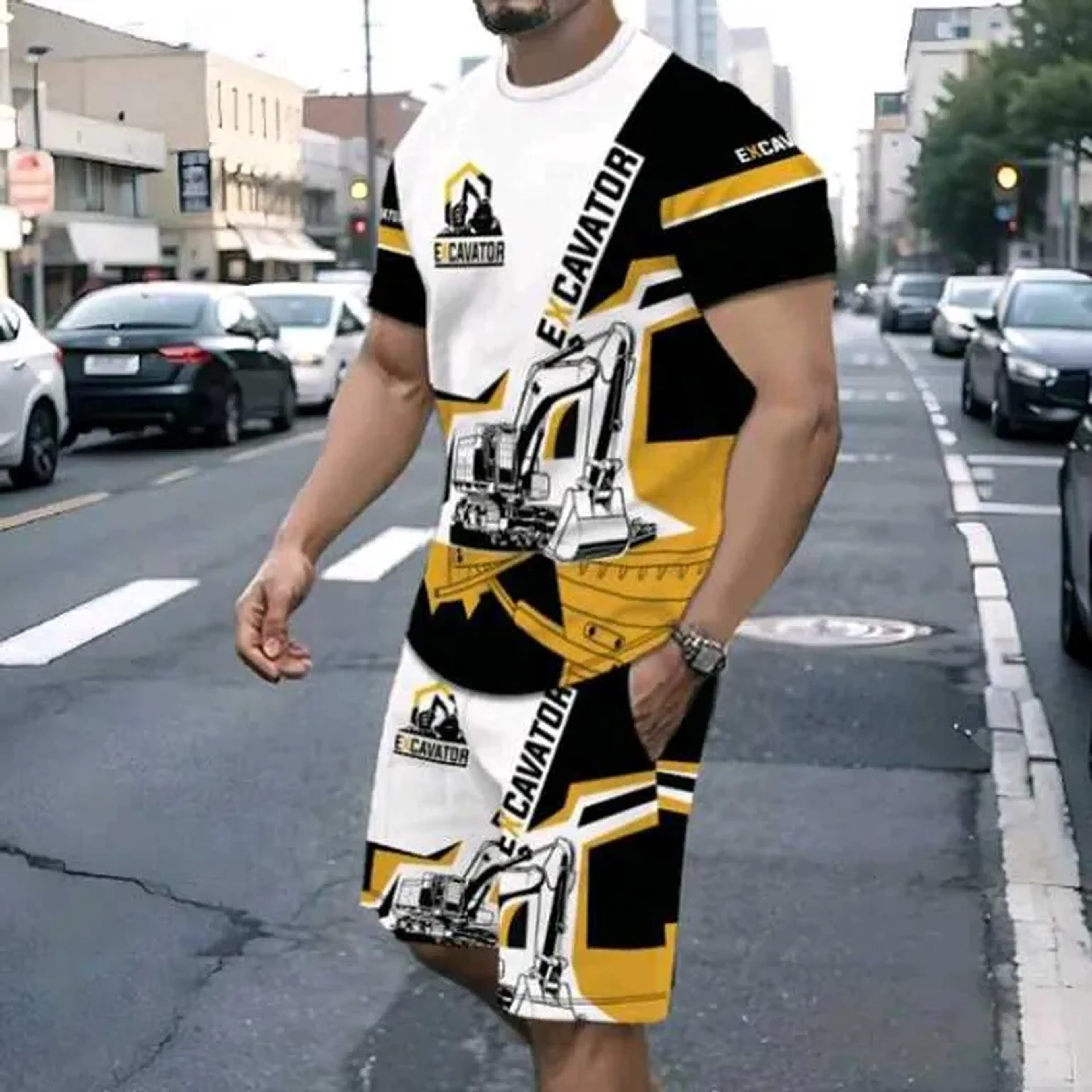 Conjunto Masculino Short e Camisa Escavações Cat imagem
