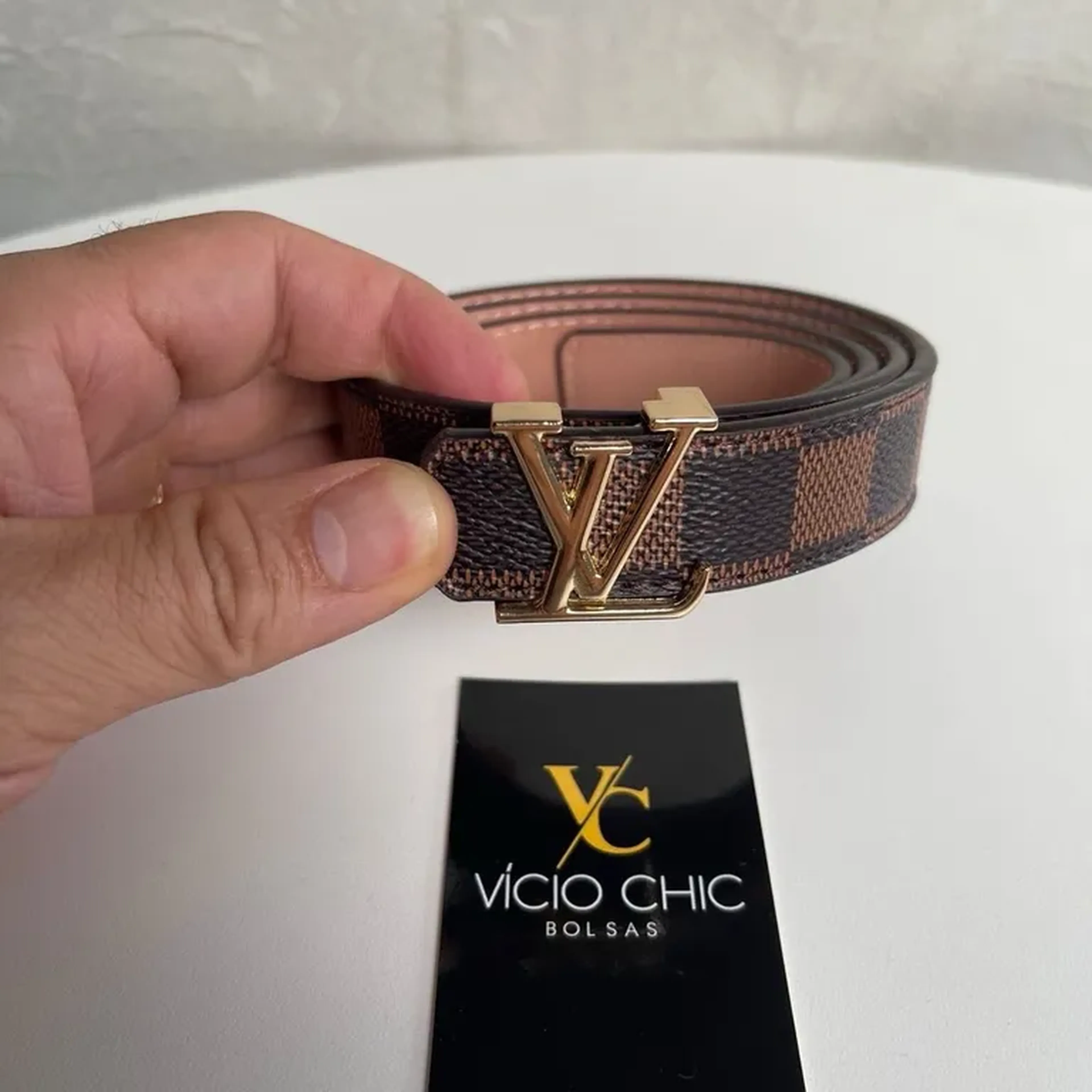 Cinto LV slim Damier marrom imagem