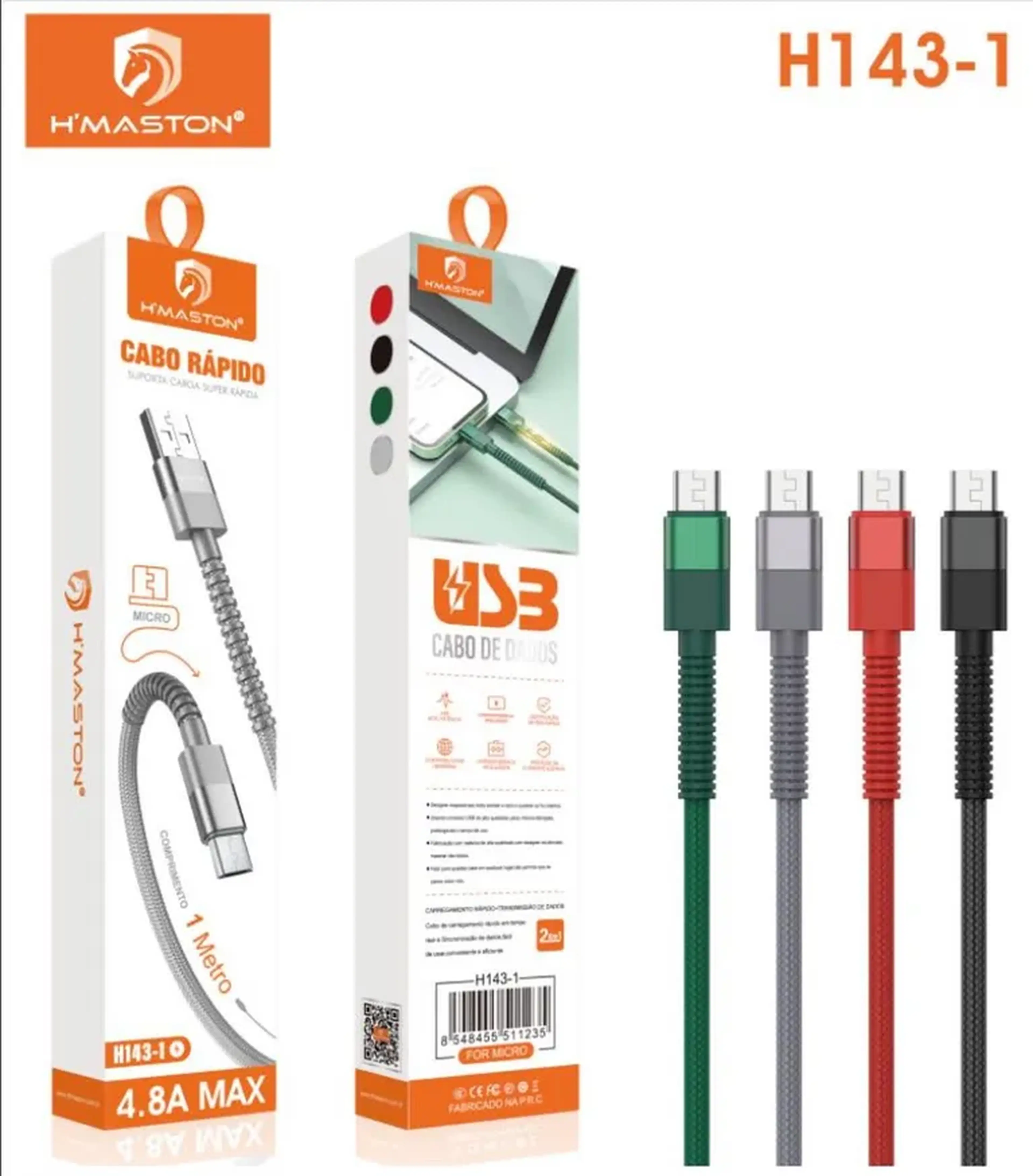CABO V8 HMASTON DADOS E CARGA TURBO 4.8A imagem