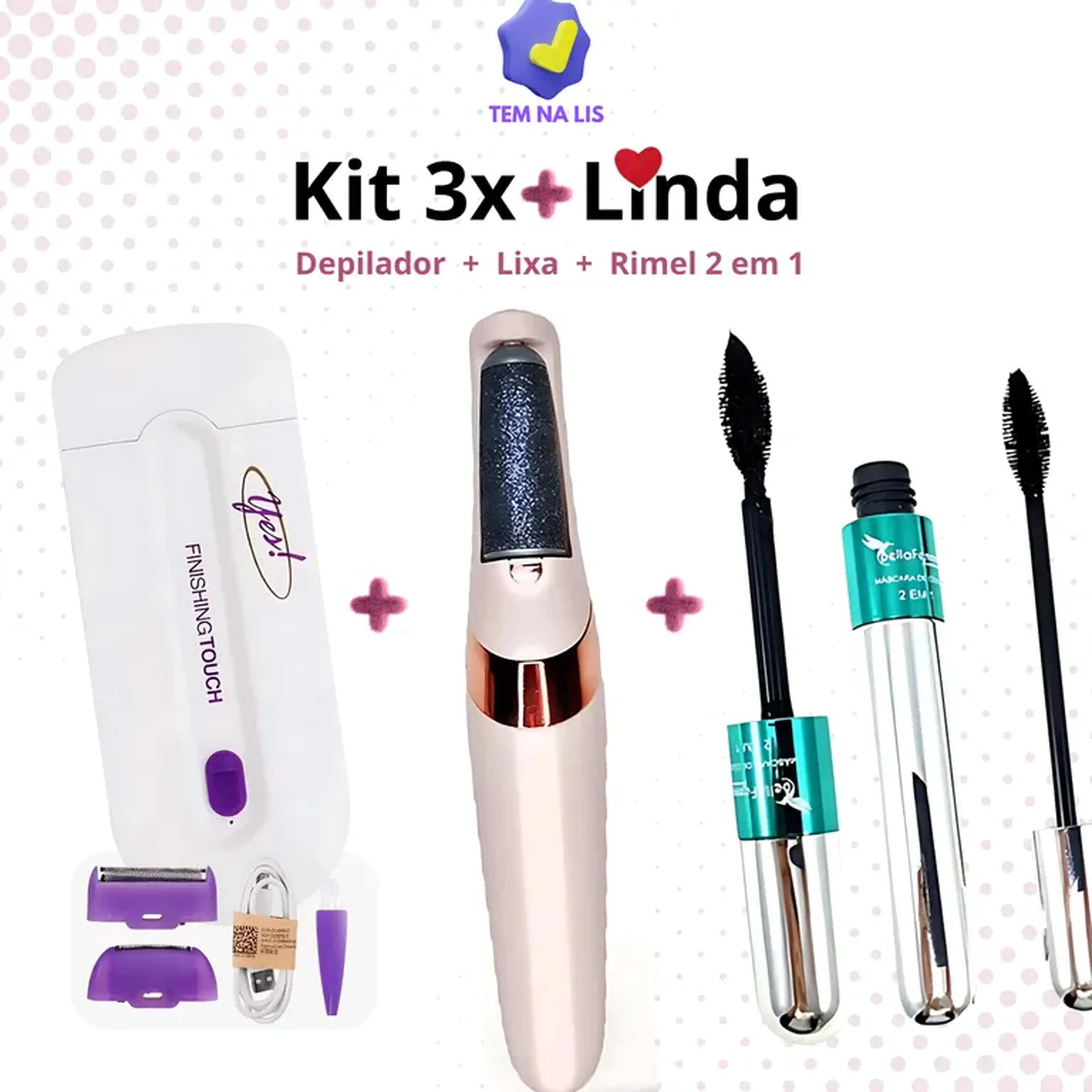Kit com 3 Itens - Depilador + Lixa + Rímel imagem