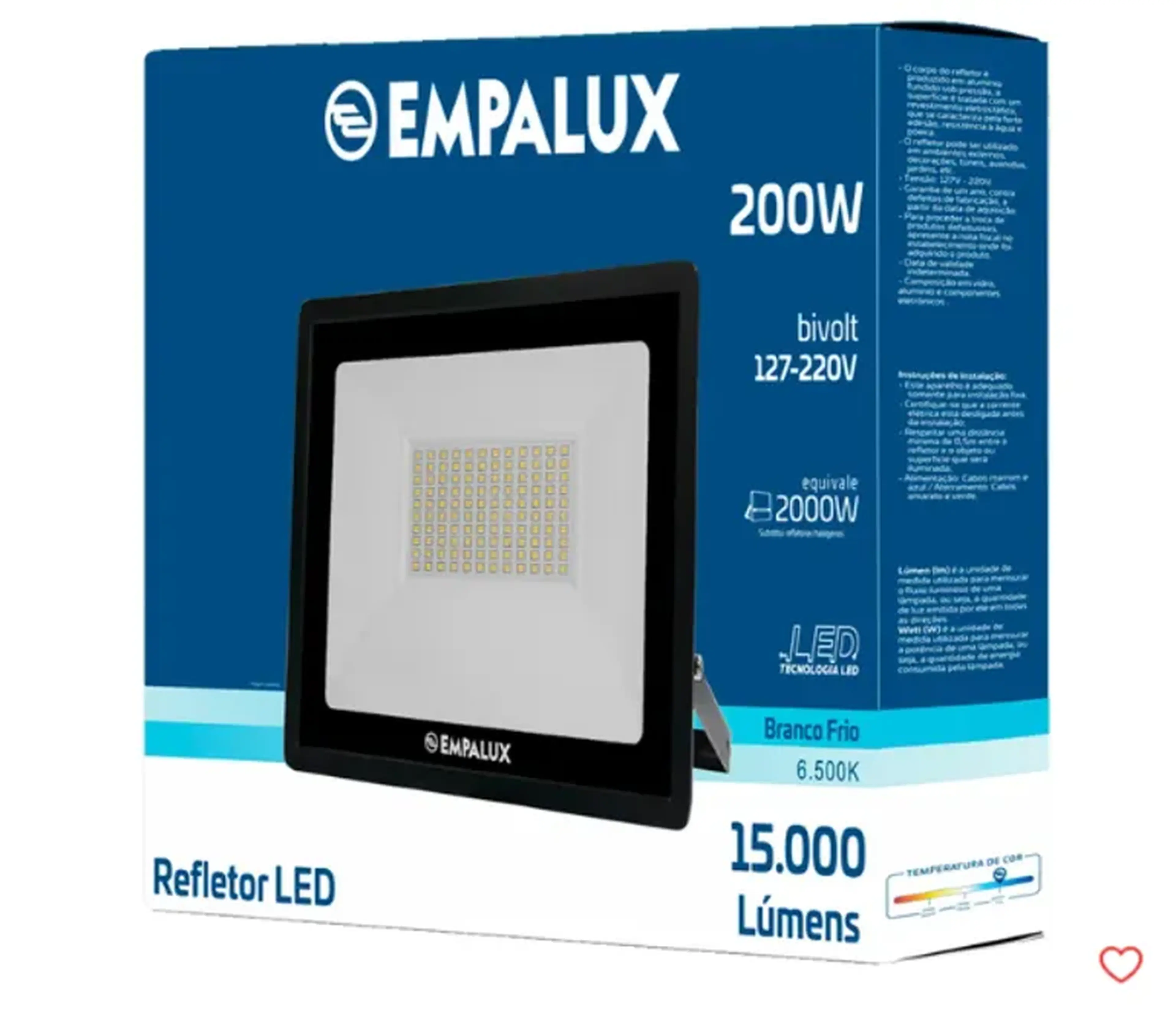 Refletor Led Slim 200W Bivolt 6500K Preto Empalux imagem