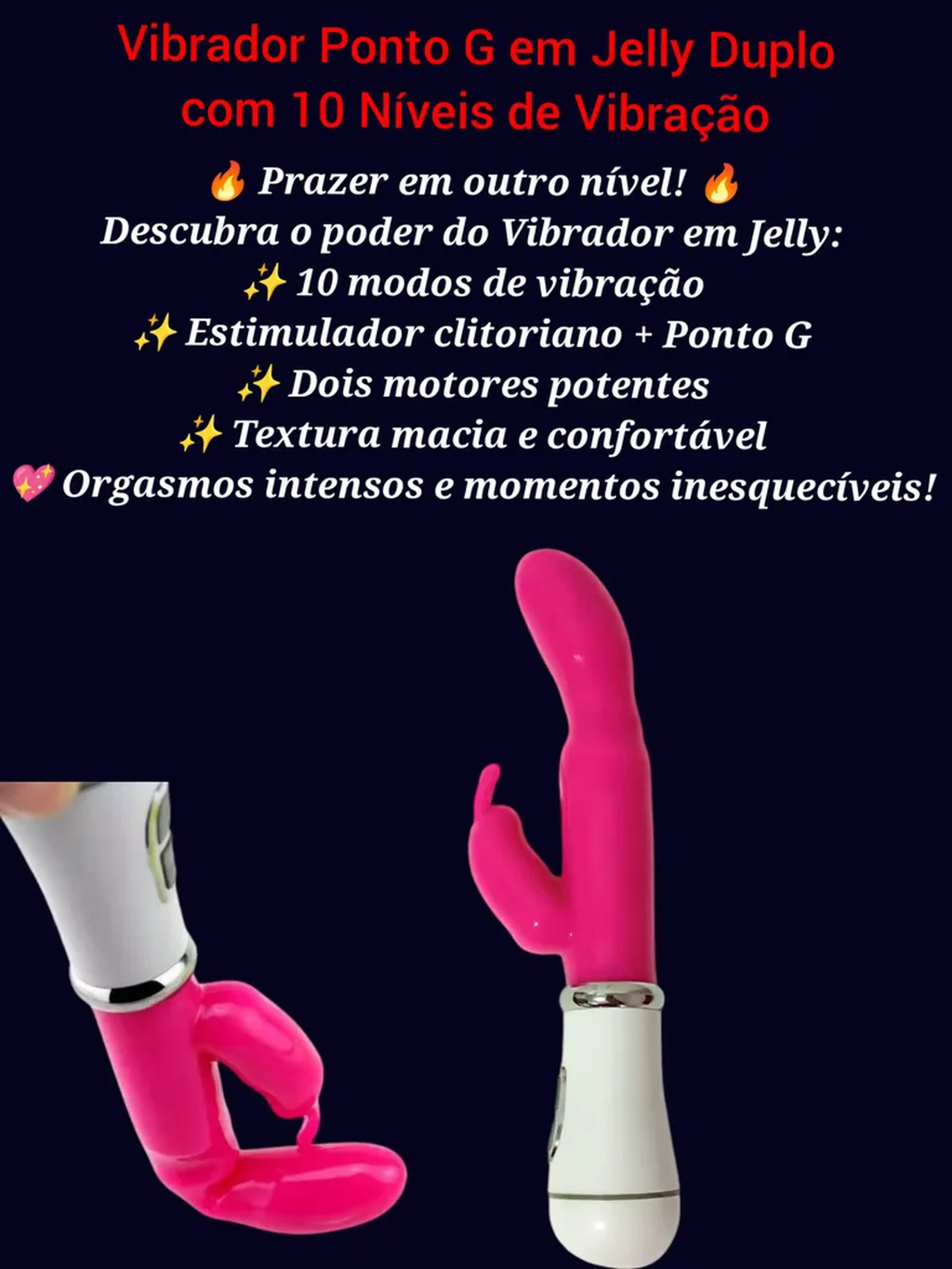 Vibrador Ponto G em Jelly Duplo com 10 Níveis de Vibração imagem