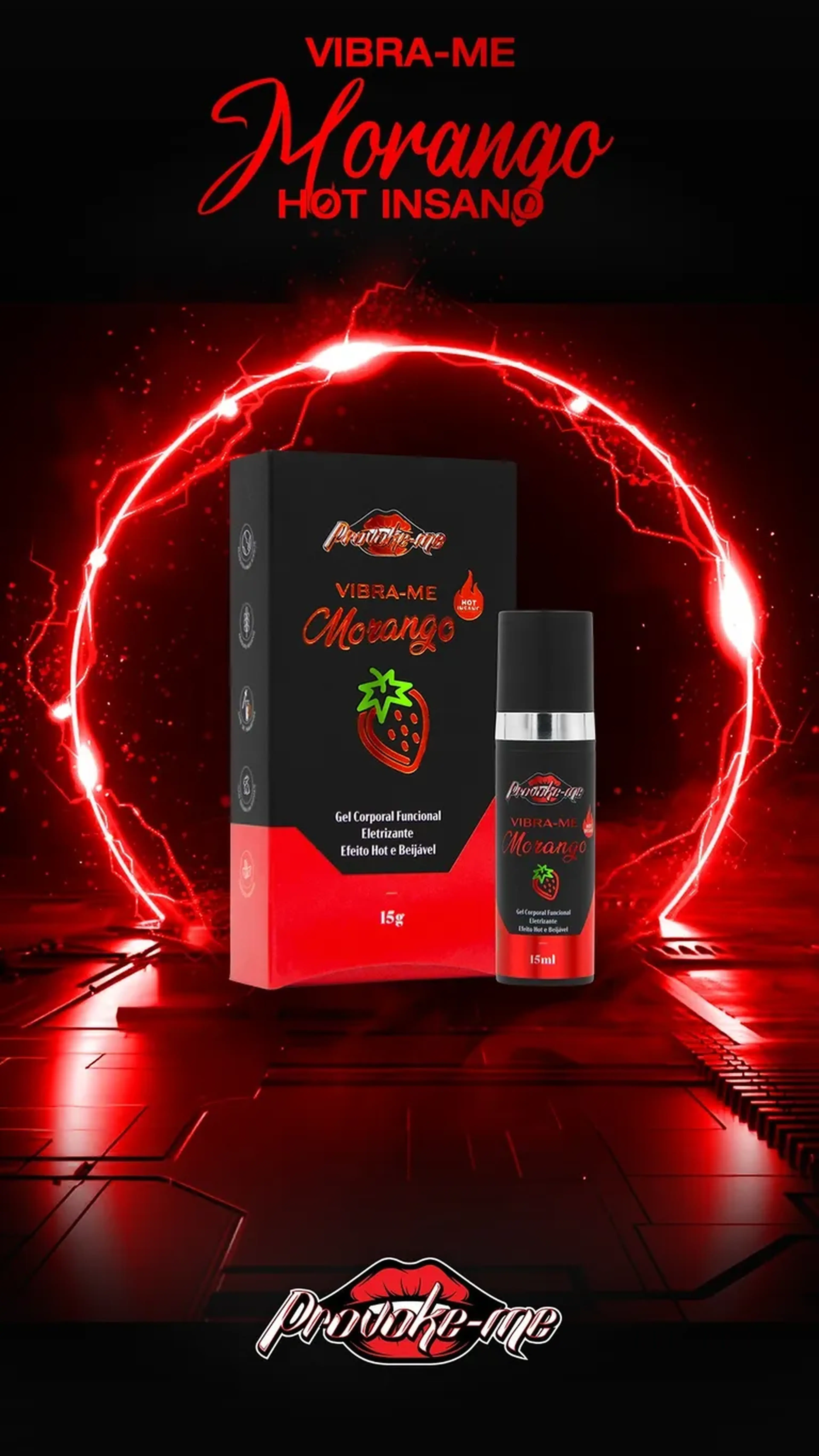 VIBRA-ME MORANGO HOT INSANO GEL ELETRIZANTE BEIJÁVEL 15G PROVOKE imagem