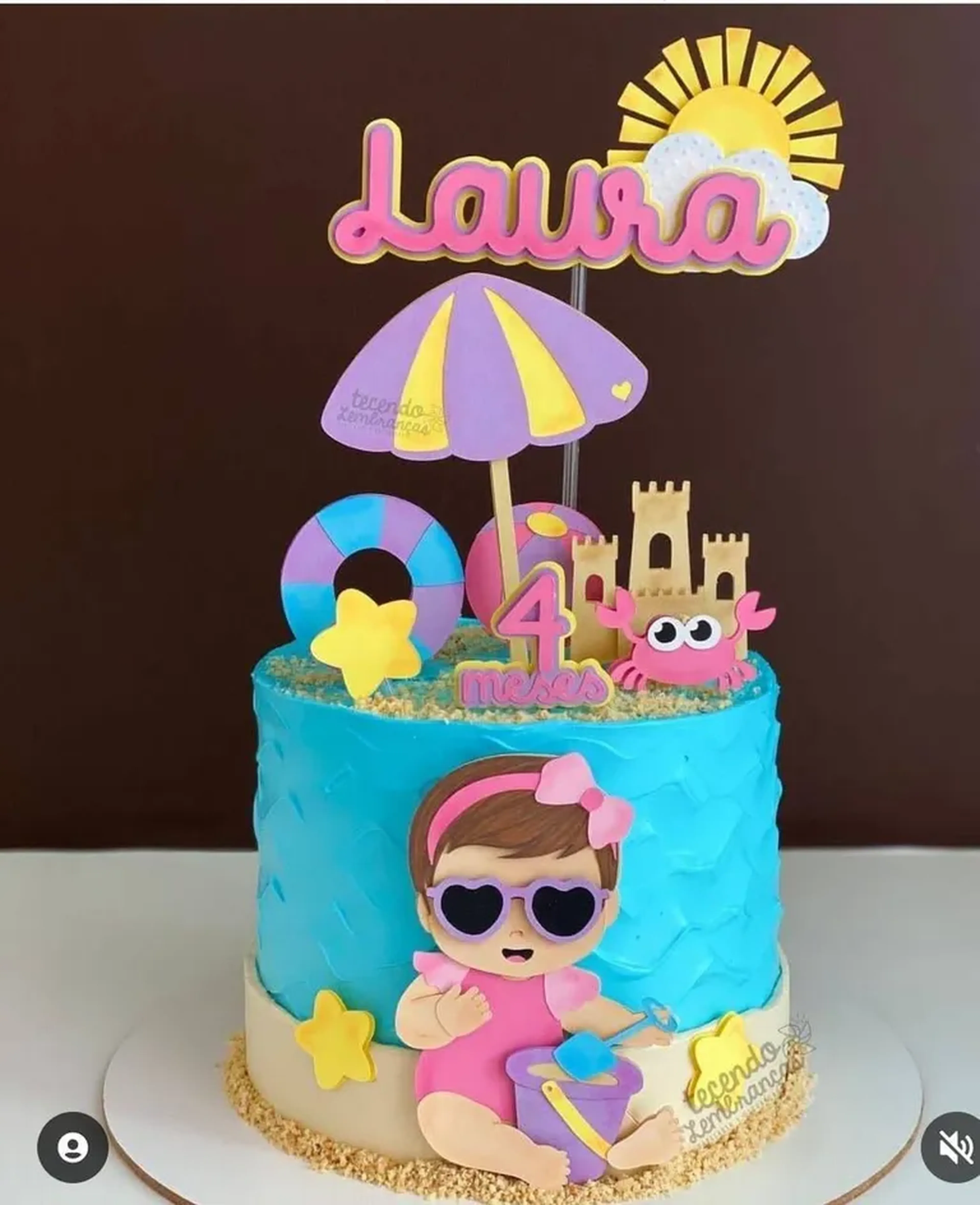 Arquivo de corte topo de bolo menina na praia imagem