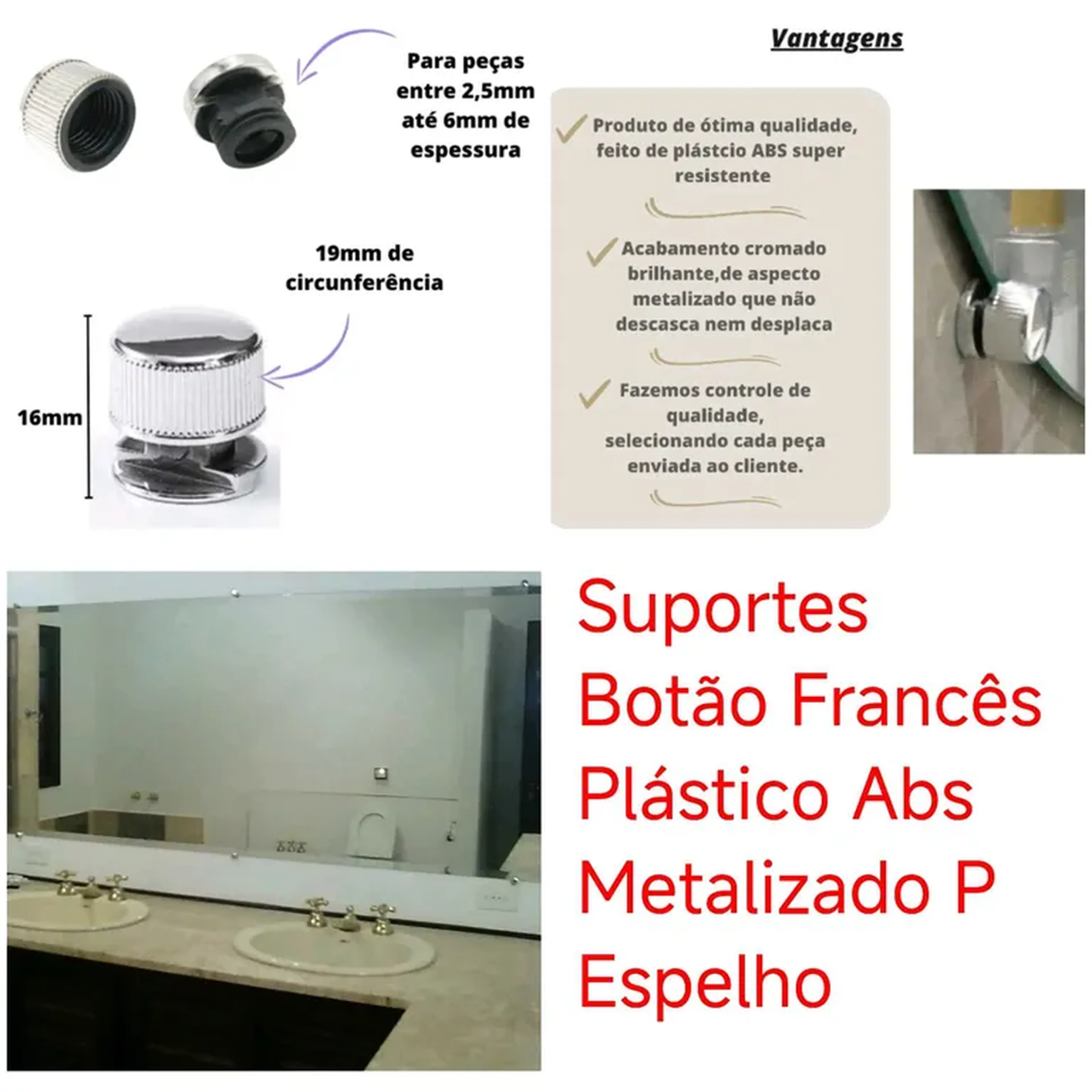 Botão Francês Plástico Abs Metalizado P Espelho 10kg imagem