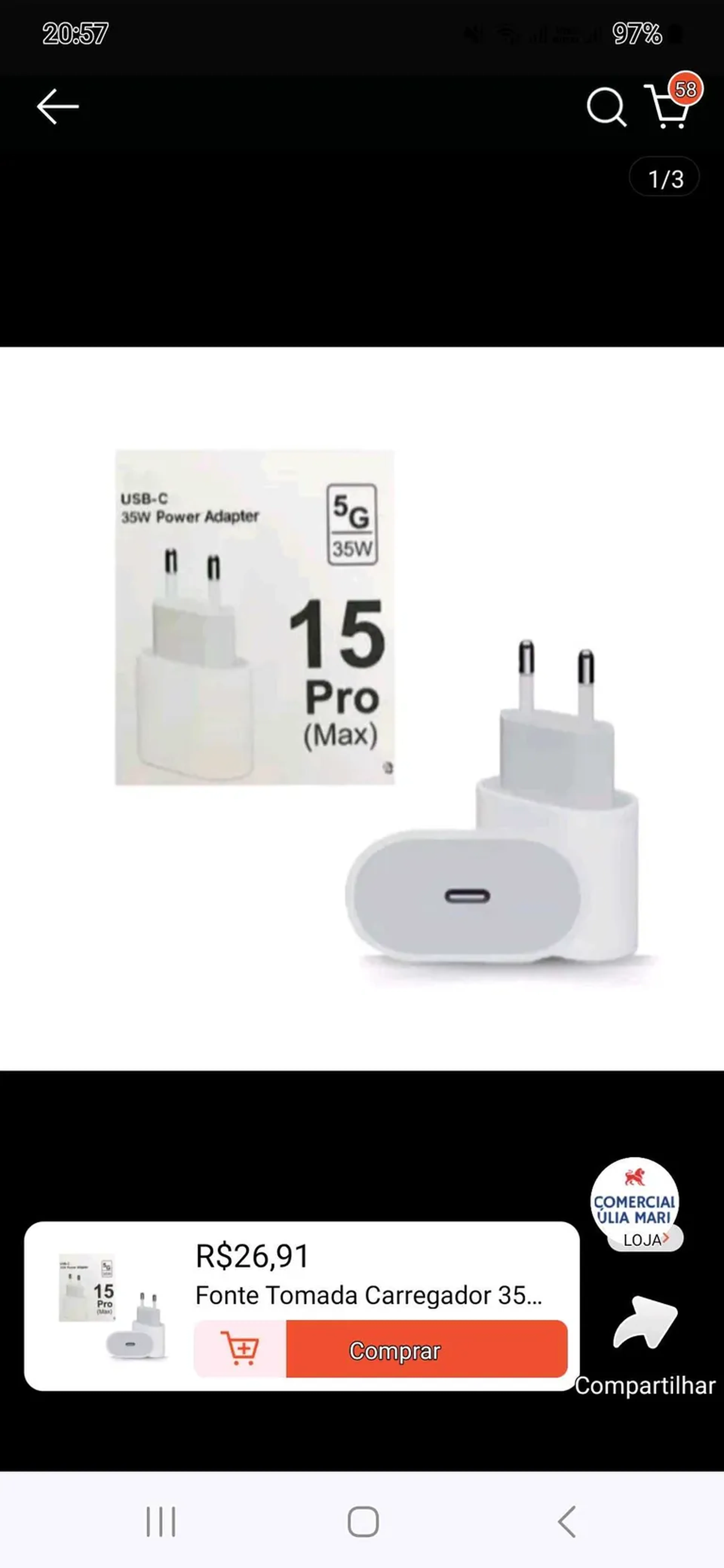 Carregador Iphone 35W 15 Pro Max imagem