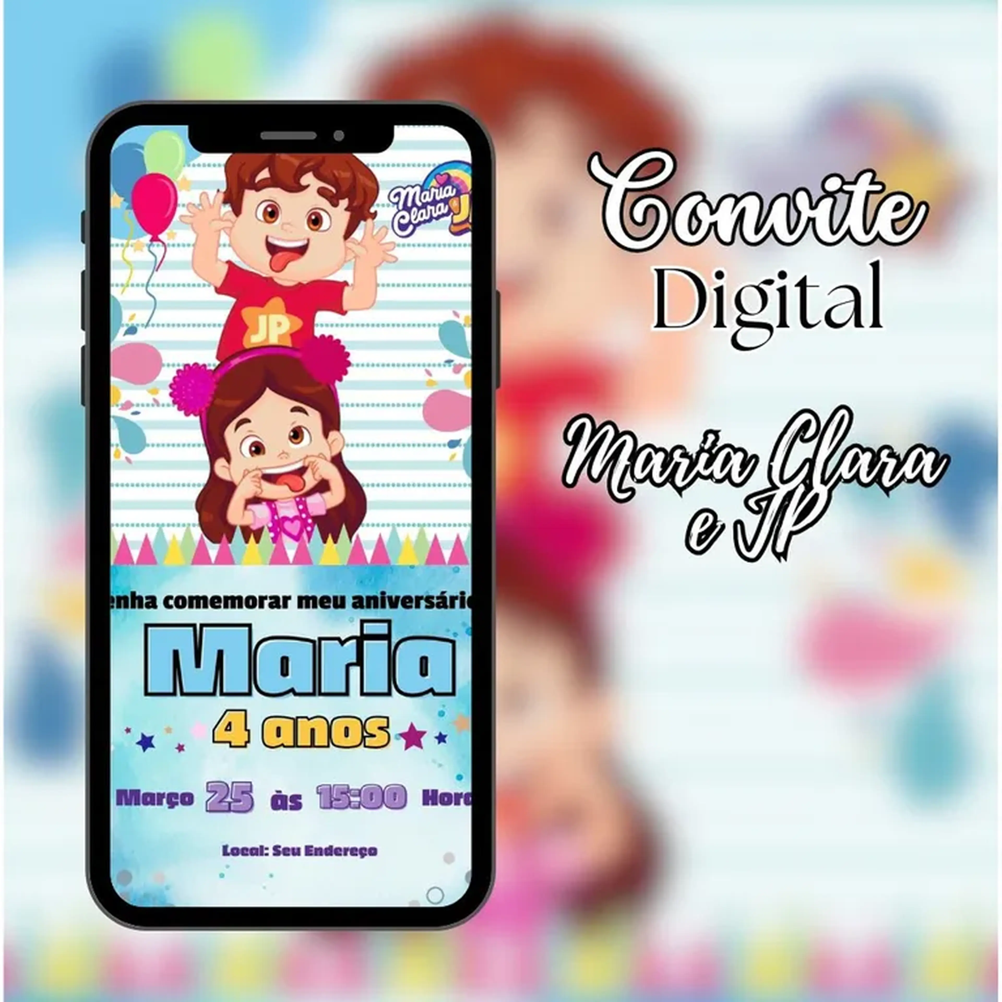 Convite Digital - Maria Clara e JP (Azul) imagem