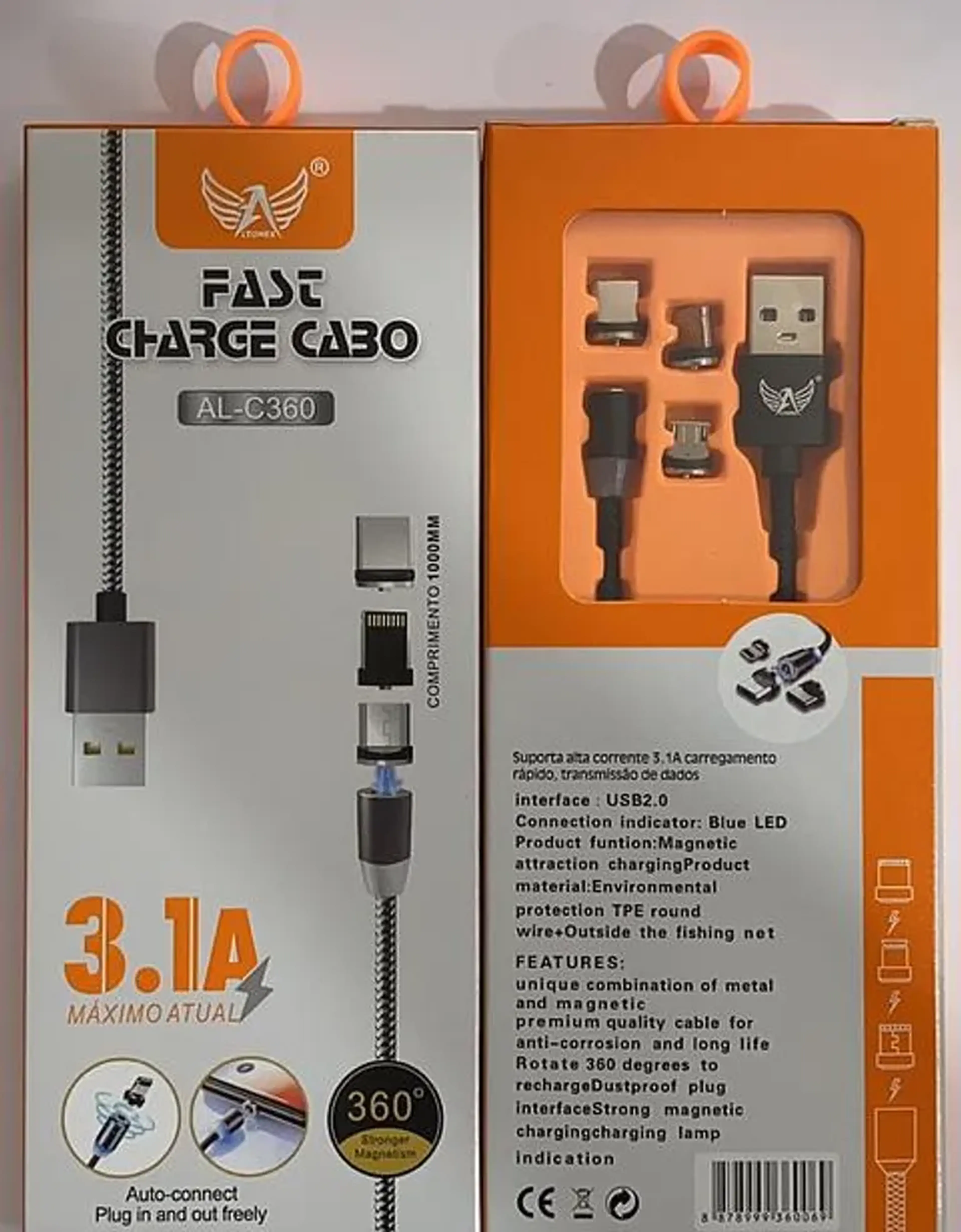 CABO MAGNETICO ITODAS AS PONTAS MA DADOS E CARGA 3.1 A ALTOMEX imagem