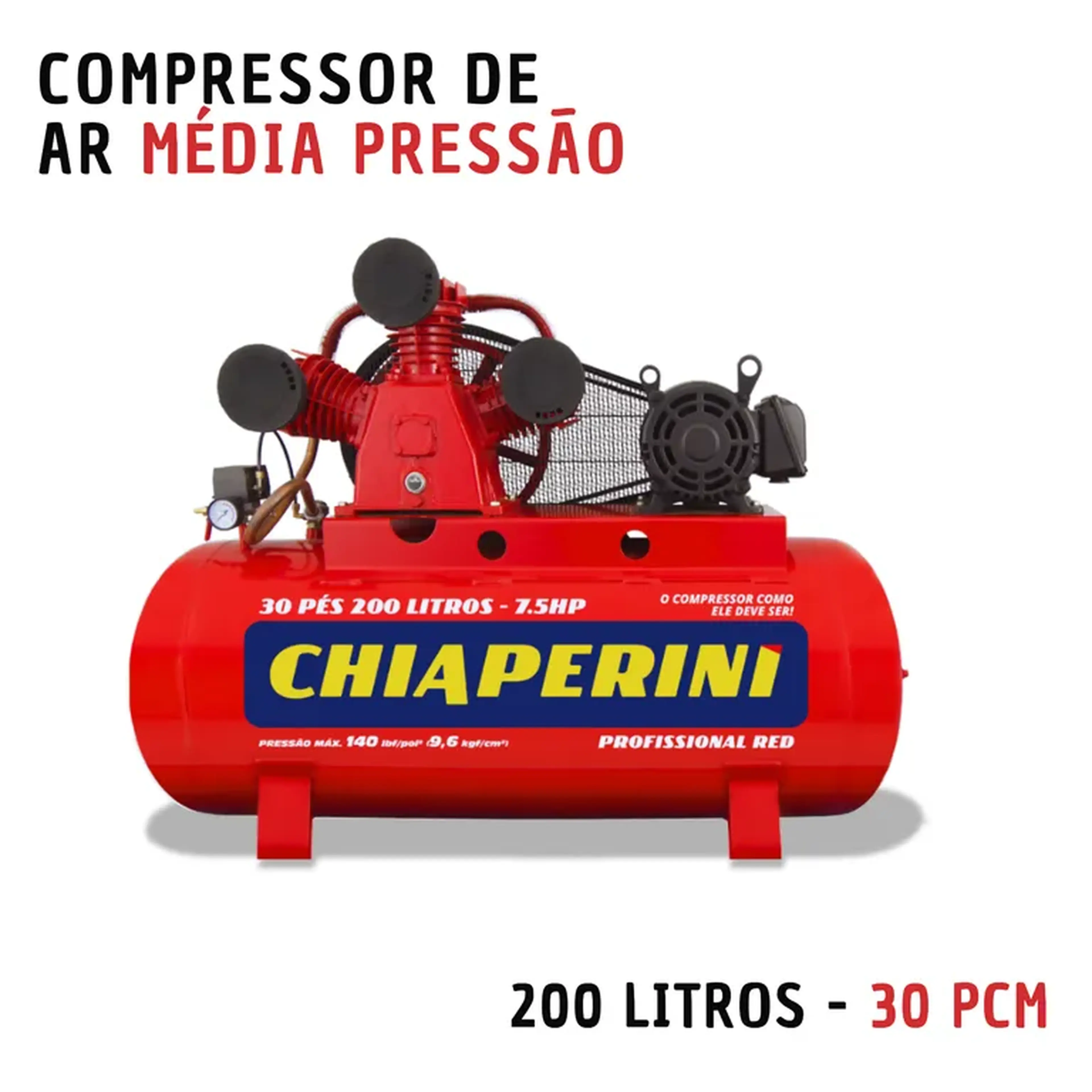 Compressor de ar média pressão 200 litros (30 pcm) imagem