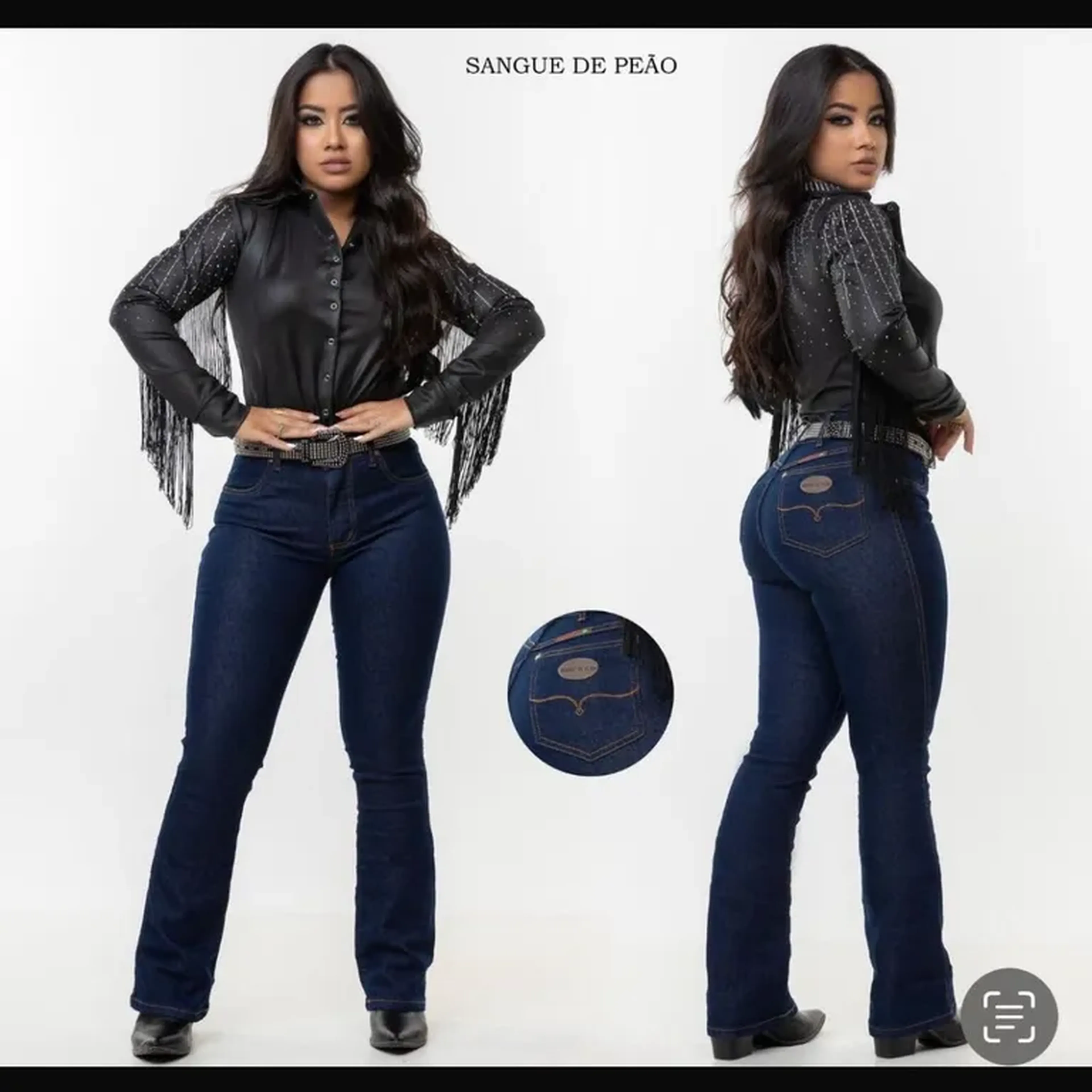 Calça feminina sangue de peão tradicional jeans escuro imagem