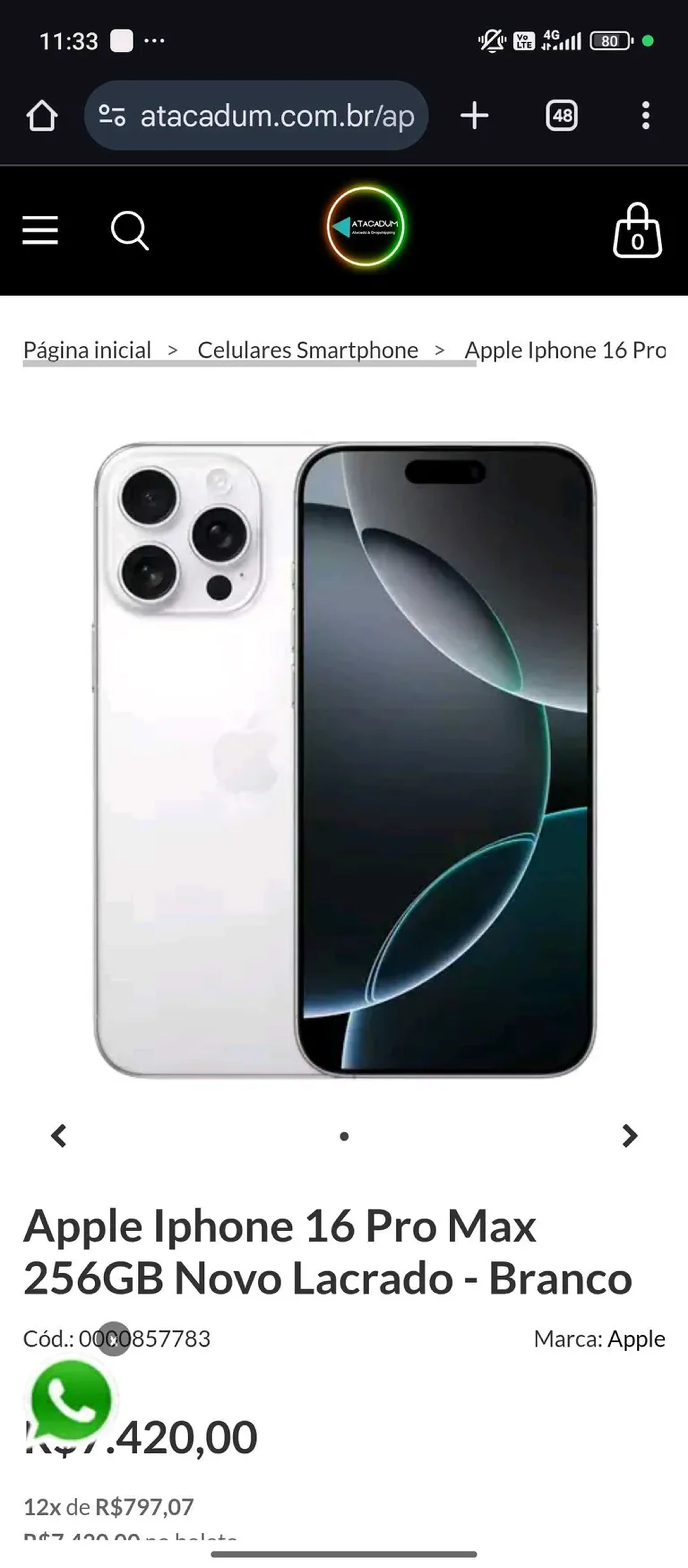 Apple Iphone 16 Pro Max 256GB Novo Lacrado - Branco imagem