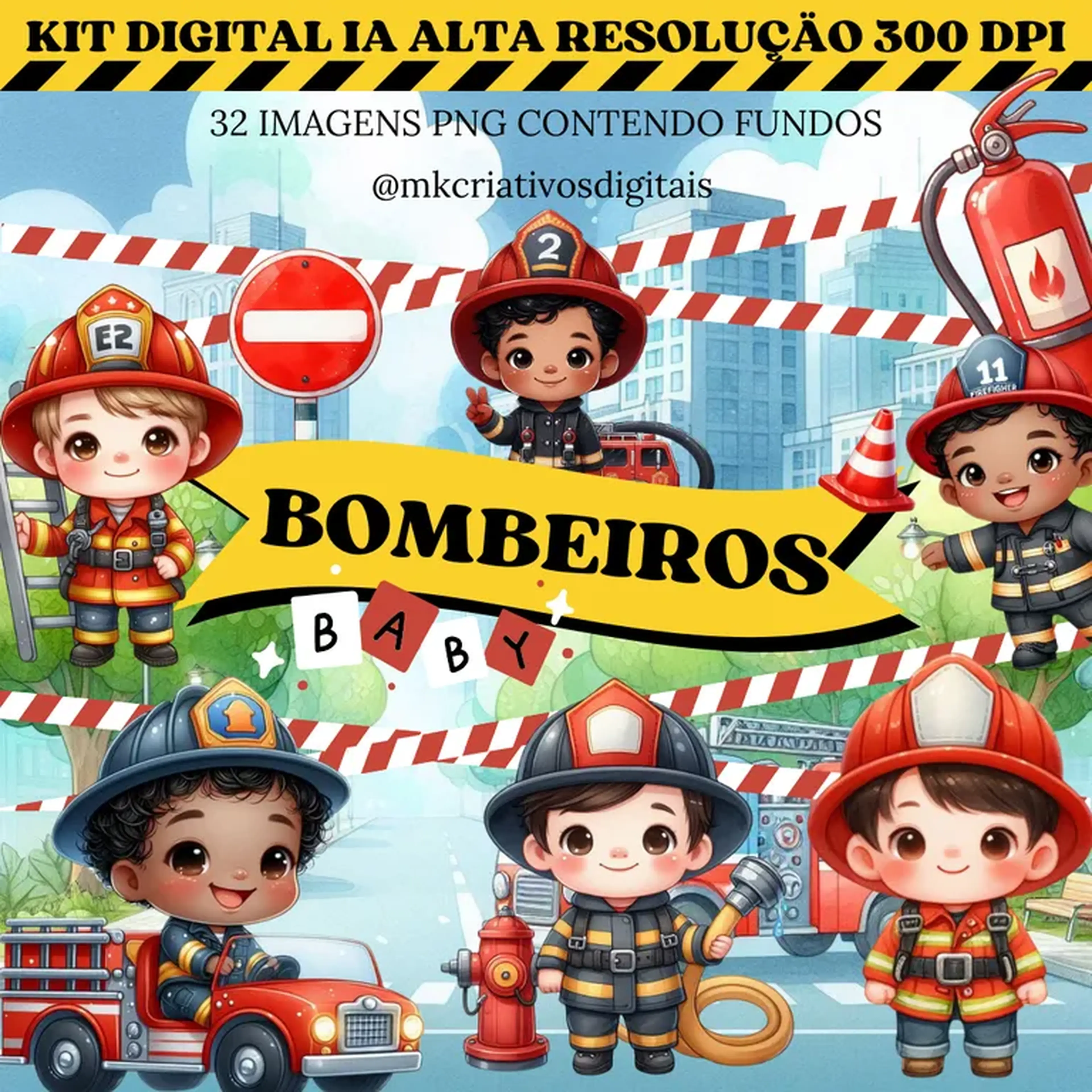 Kit Digital Bombeiros Baby - PNG IA imagem