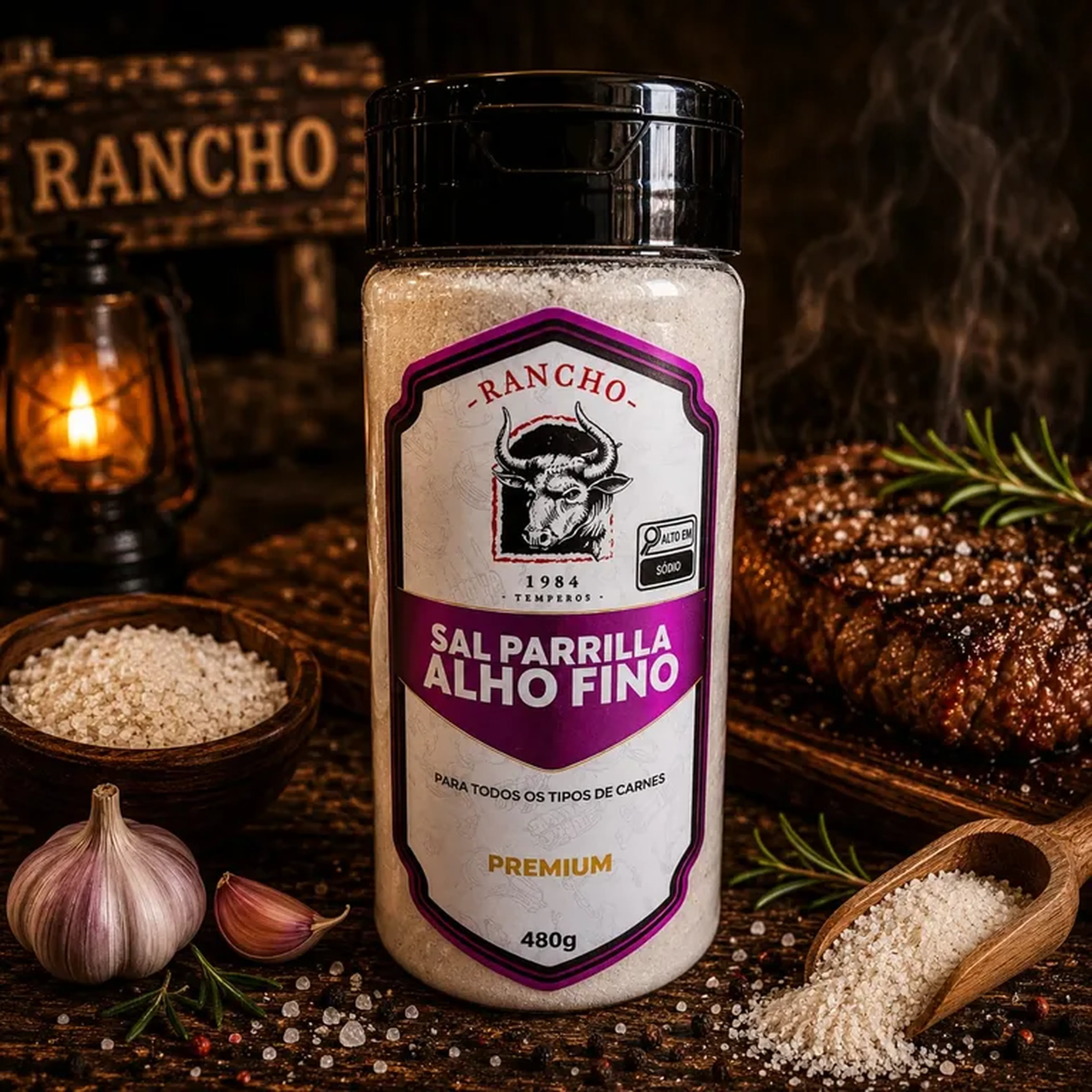 Tempero Para Churrasco Alho Fino Rancho 1984 480g imagem