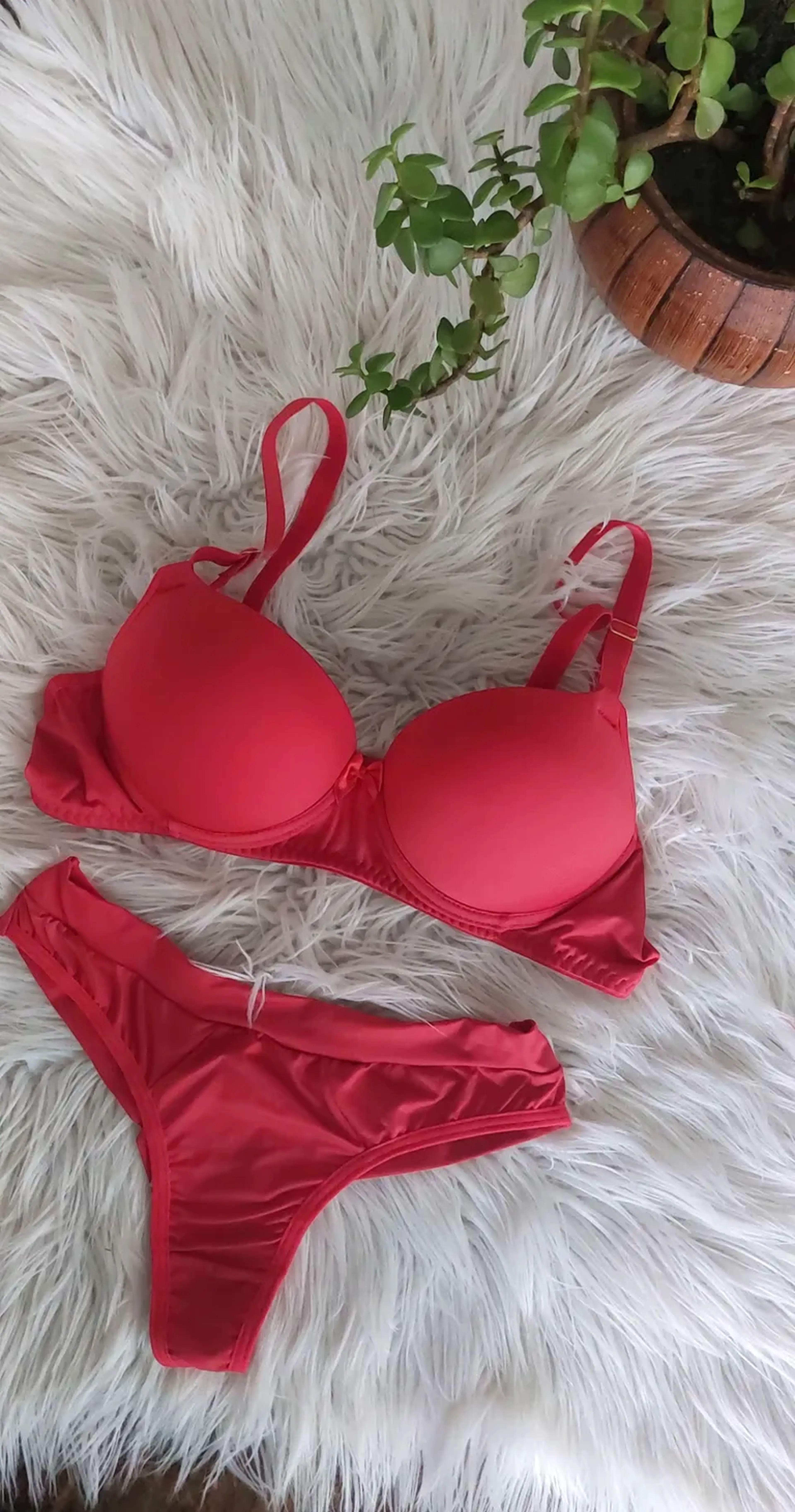Conjunto lingerie liso vermelho imagem