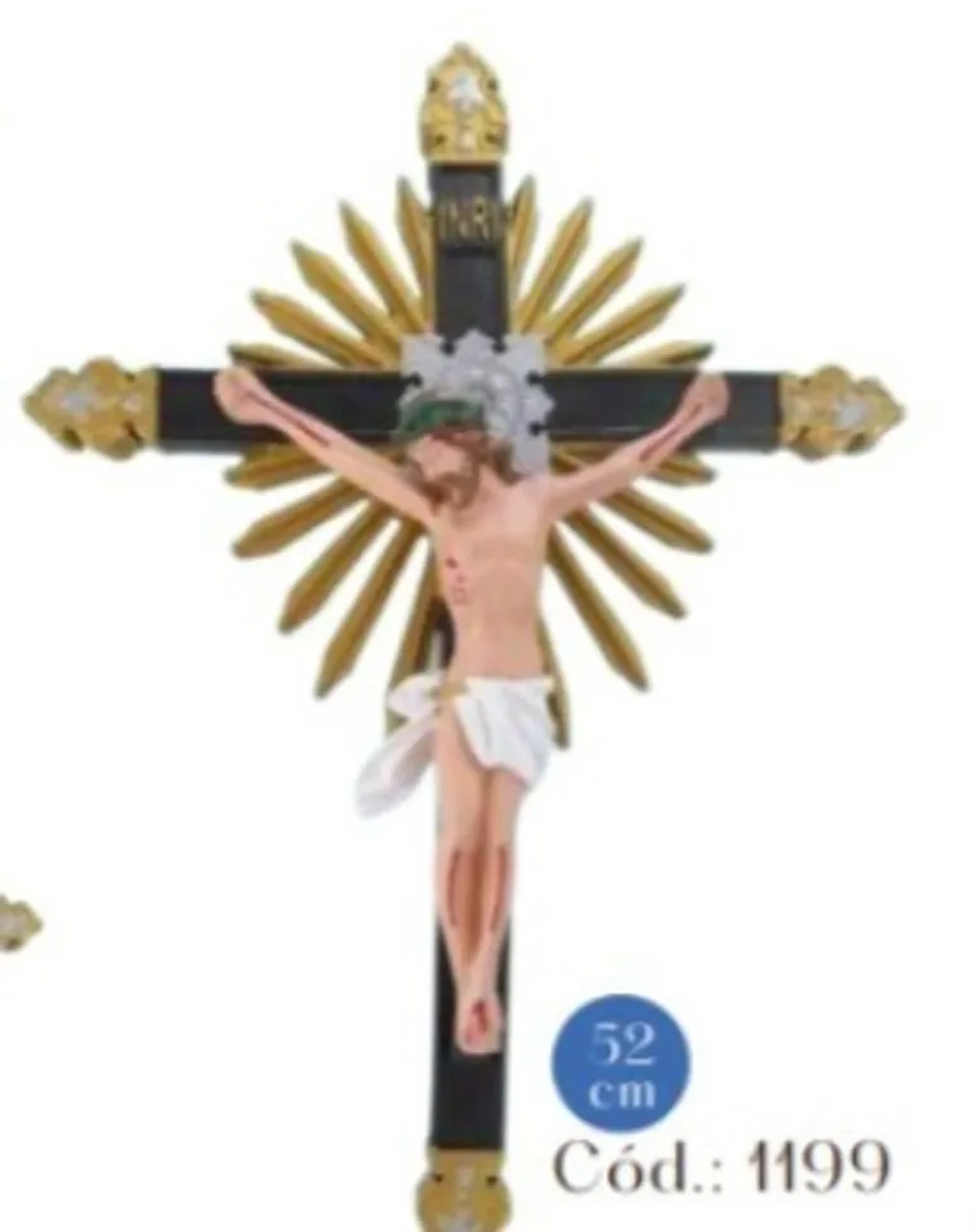 CRUCIFIXO PRETO DETALHE DOURADO 52 CM EM BORRACHA imagem