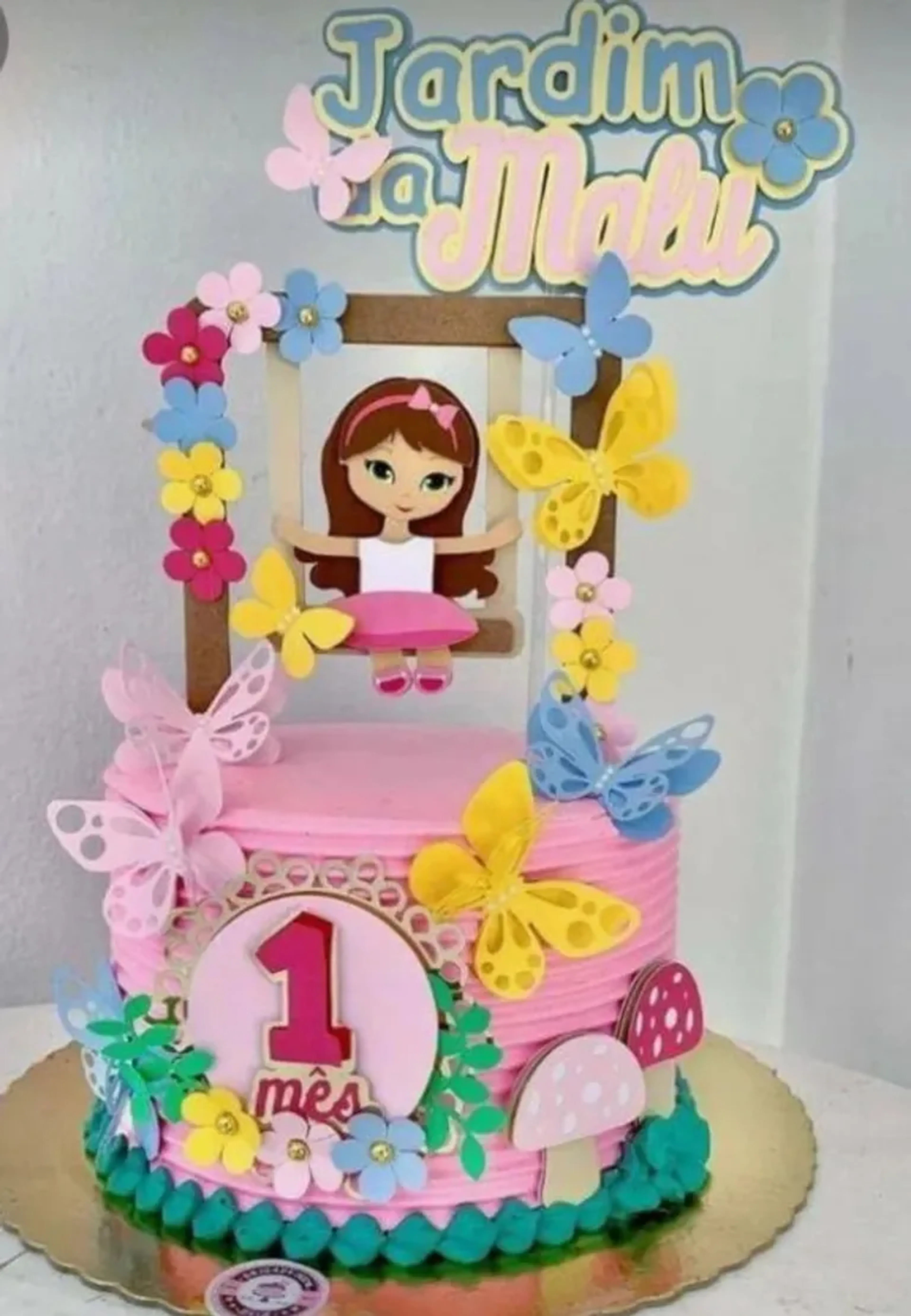 Arquivo de Corte Topo de Bolo Menina Balanço Jardim encantado imagem