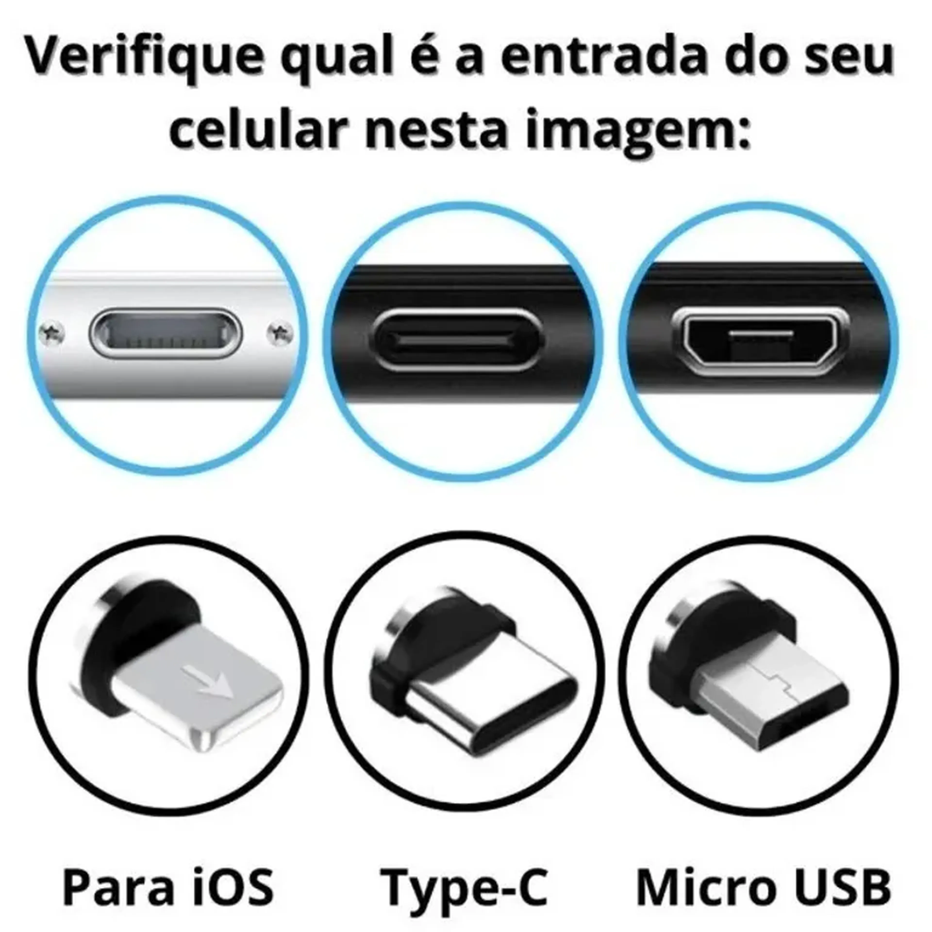 Cabo Usb Carregador Magnético Entradas V8, Tipo, C, Iphone imagem