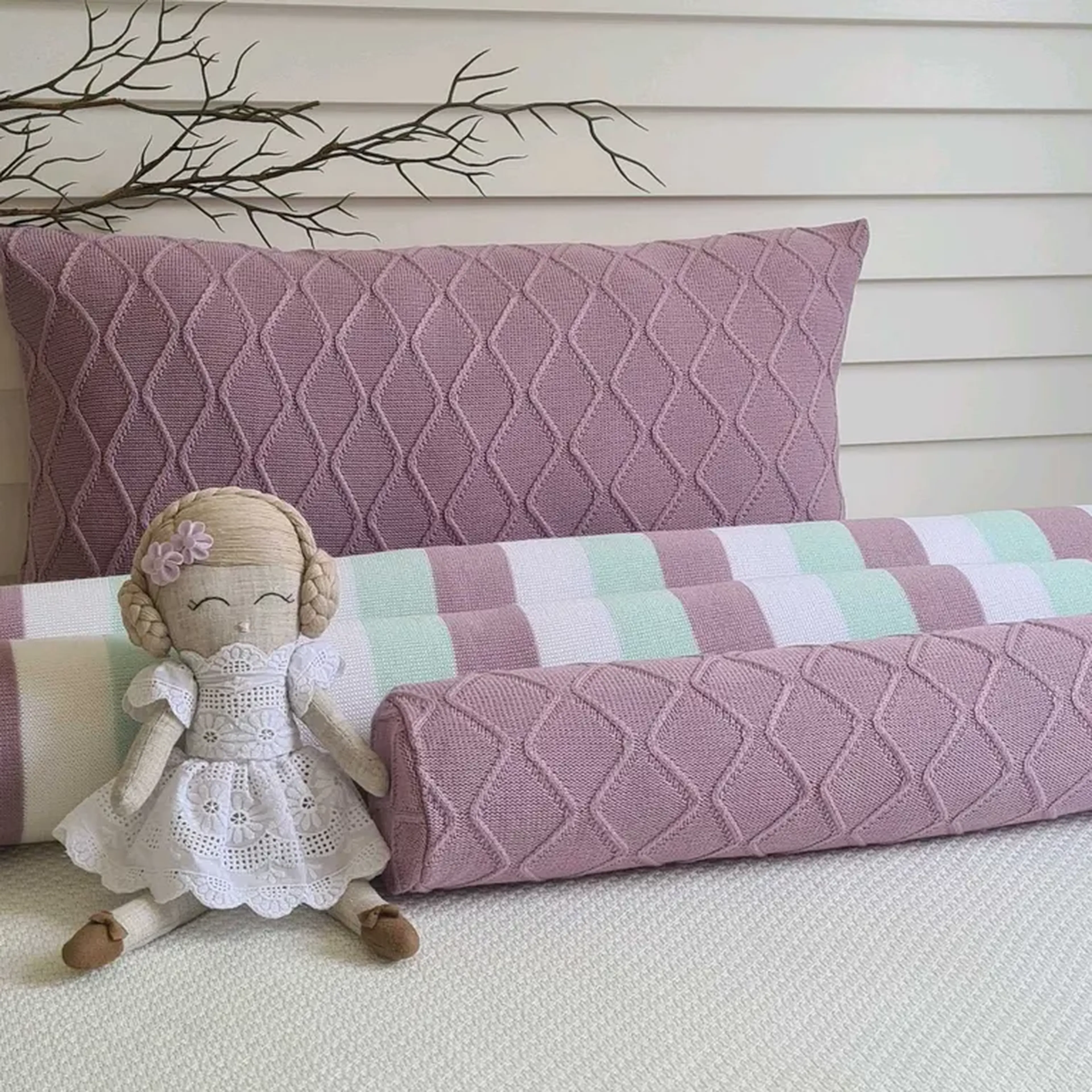 kit protetor de berço tricô 4 peças floral imagem