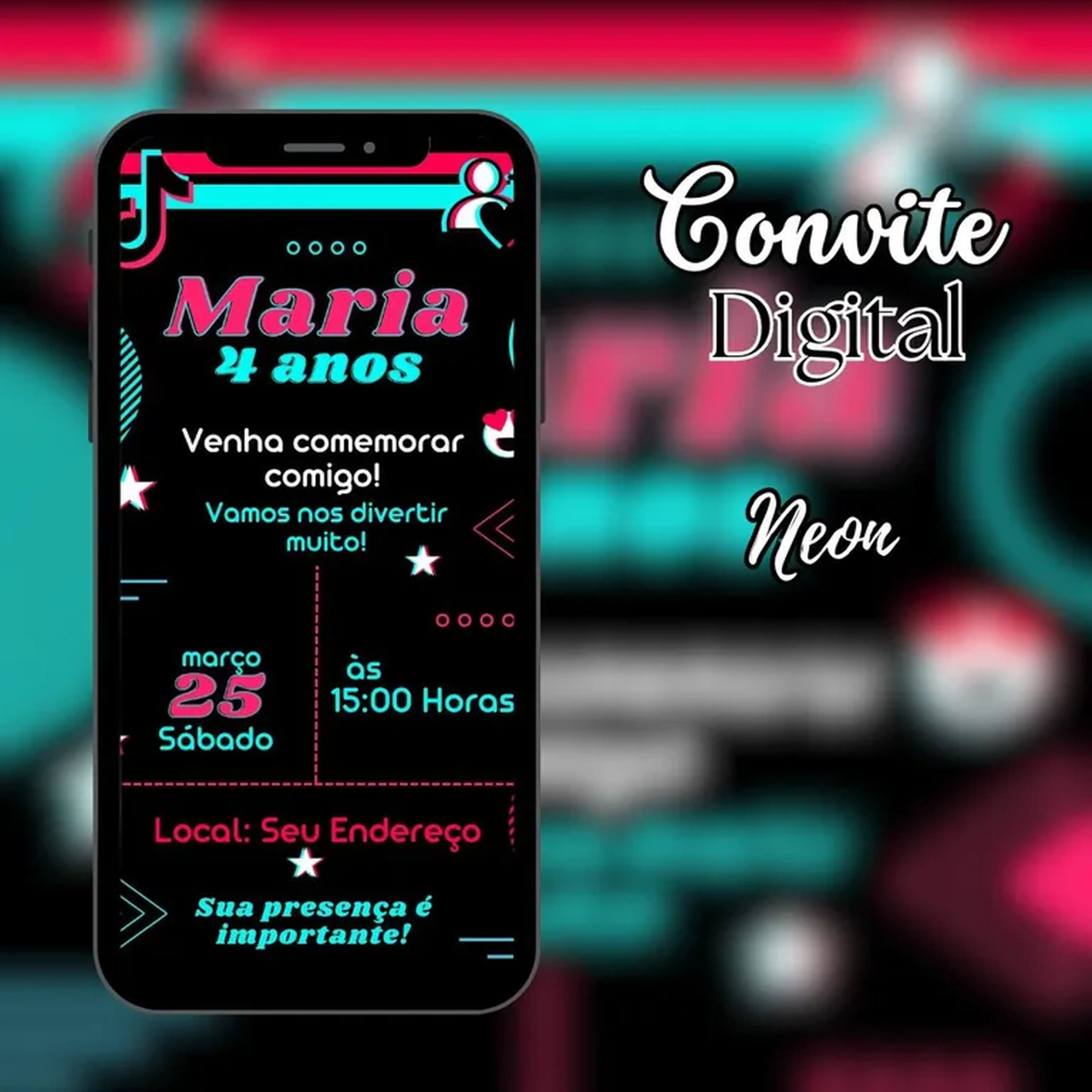 Convite Digital - TikTok (Neon) imagem