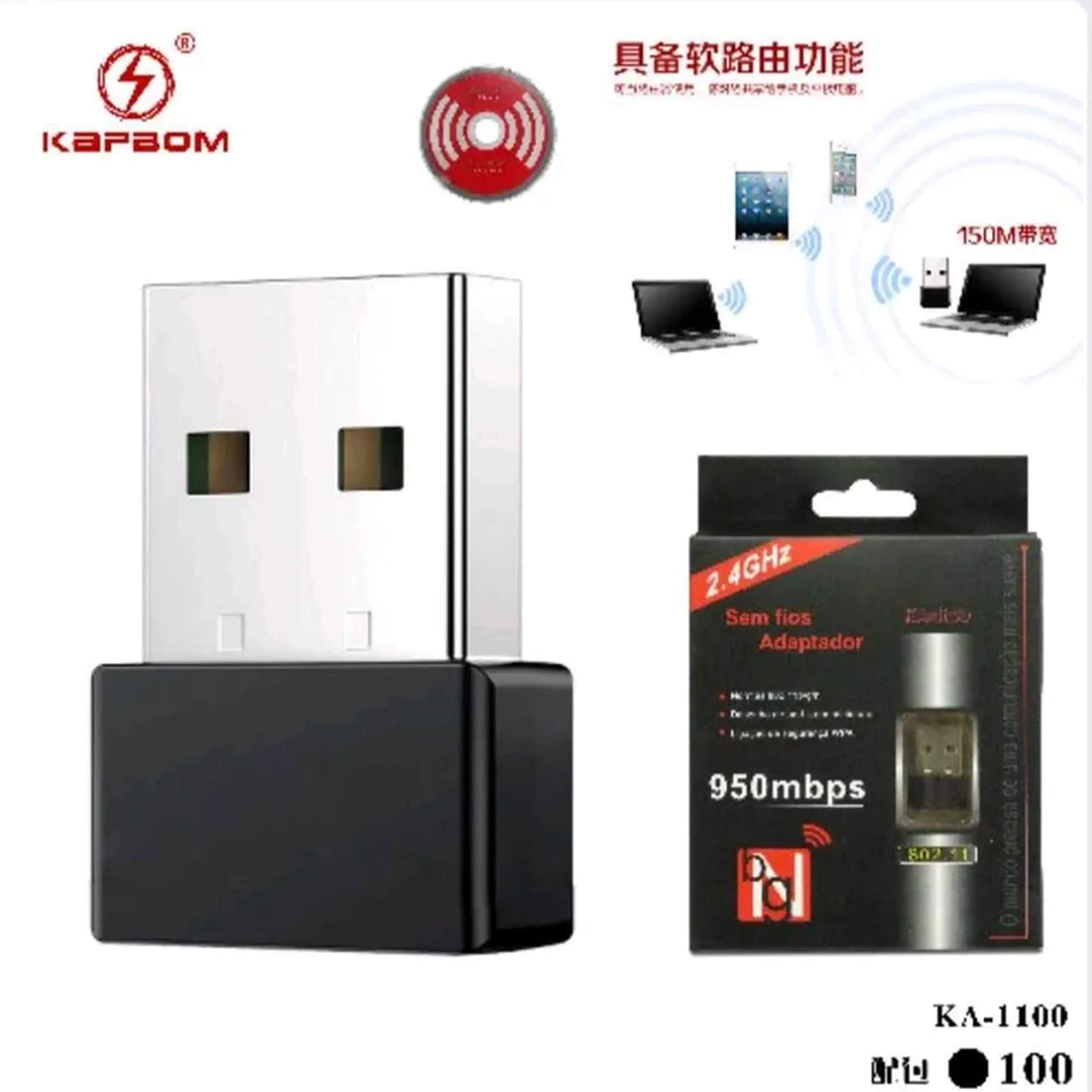 ADAPTADOR WIFI USB KAPBOM 950 MBS 802.11 imagem