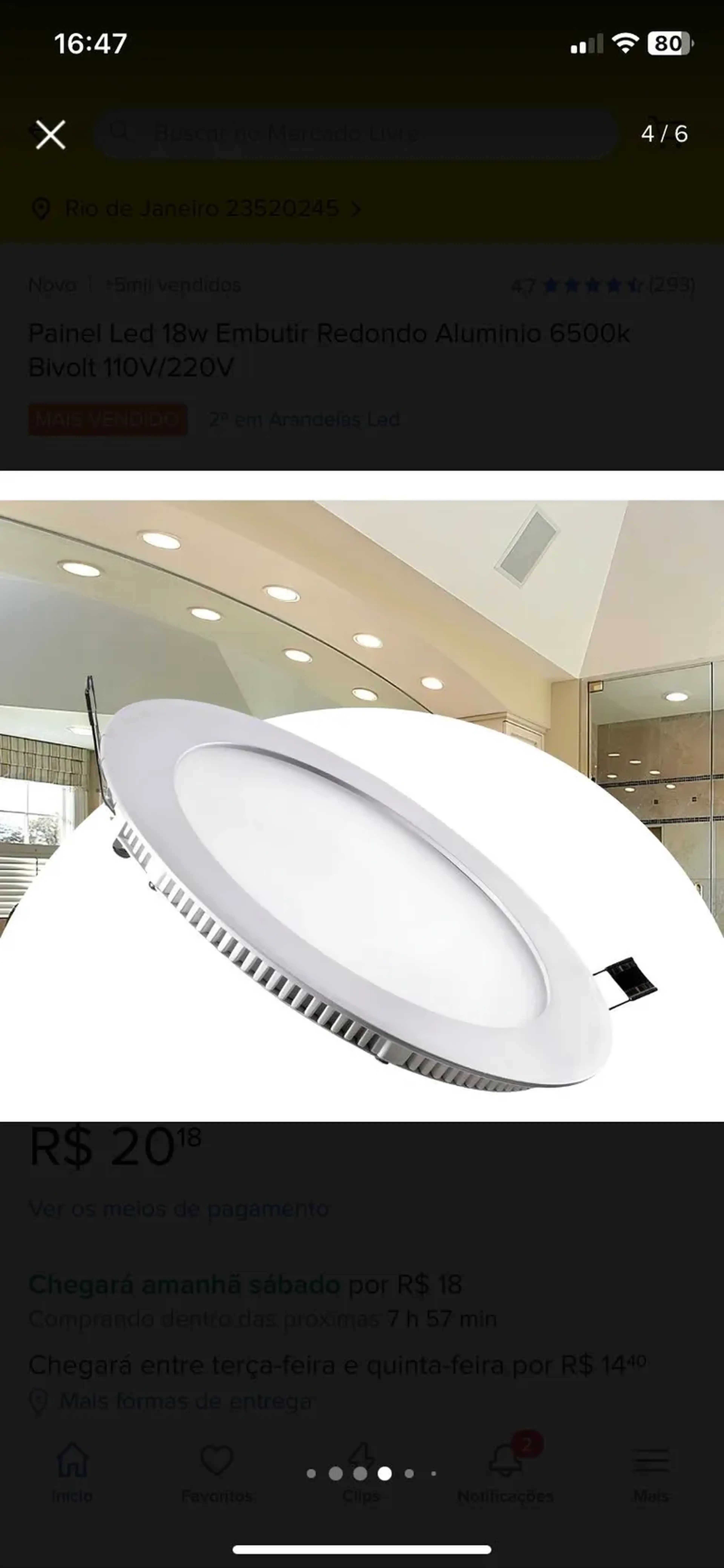 Painel Led 18W Embutir Redondo Aluminio 6500K Bivolt 110V 220V imagem