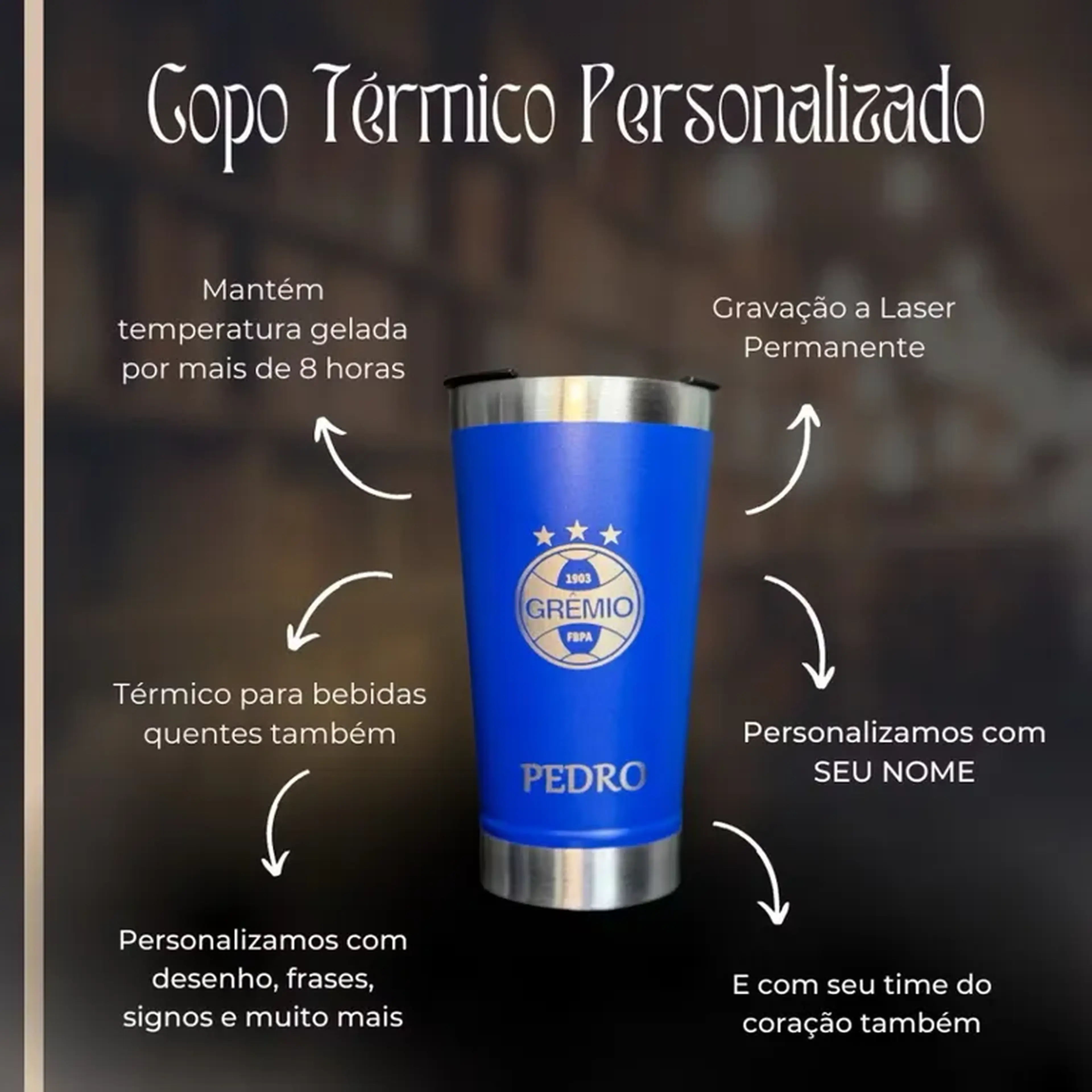 ￼Copo Térmico personalizado com seu NOME ou LOGO com tampa e abr imagem