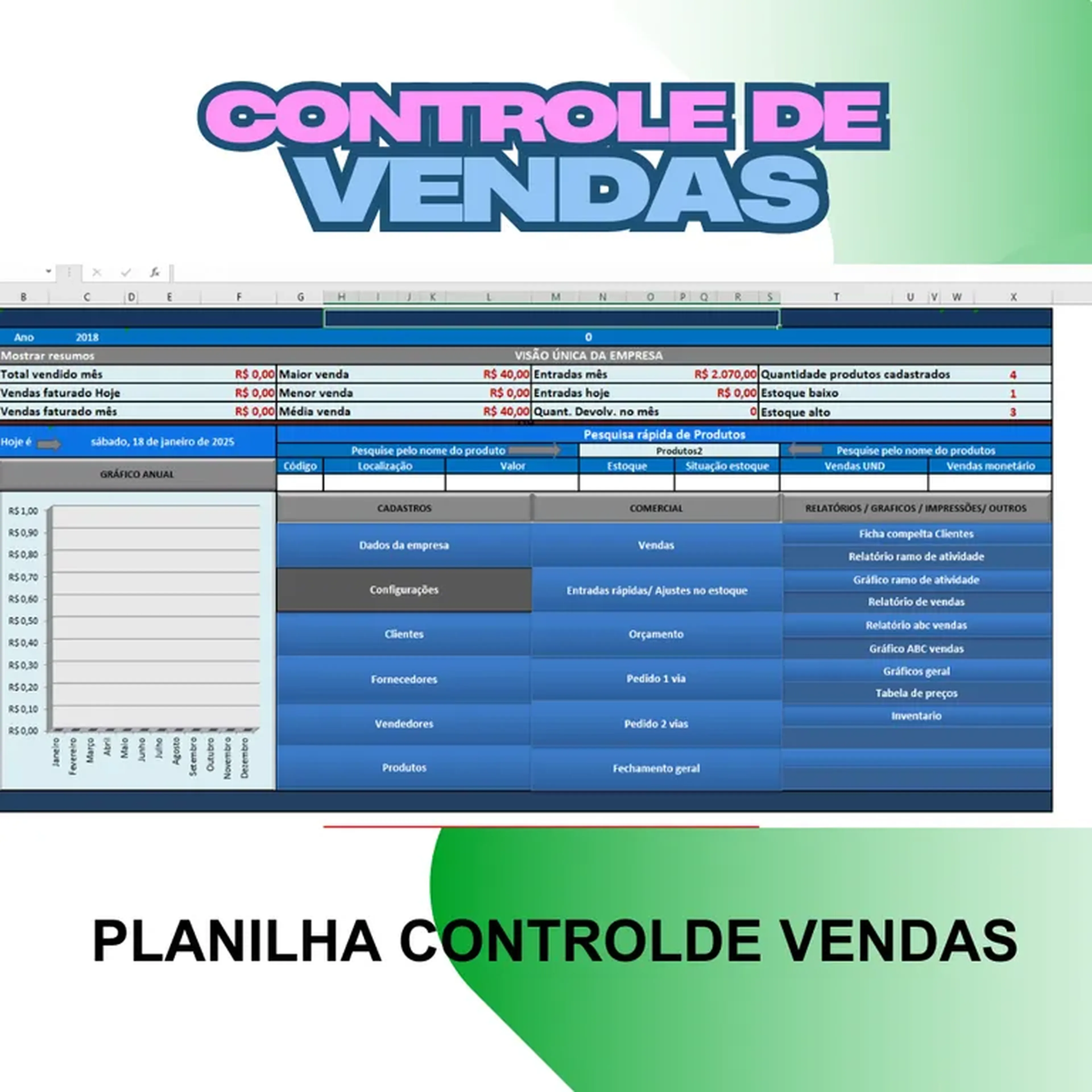 Planilha Controle de Vendas e Controle de estoque 2.0 imagem