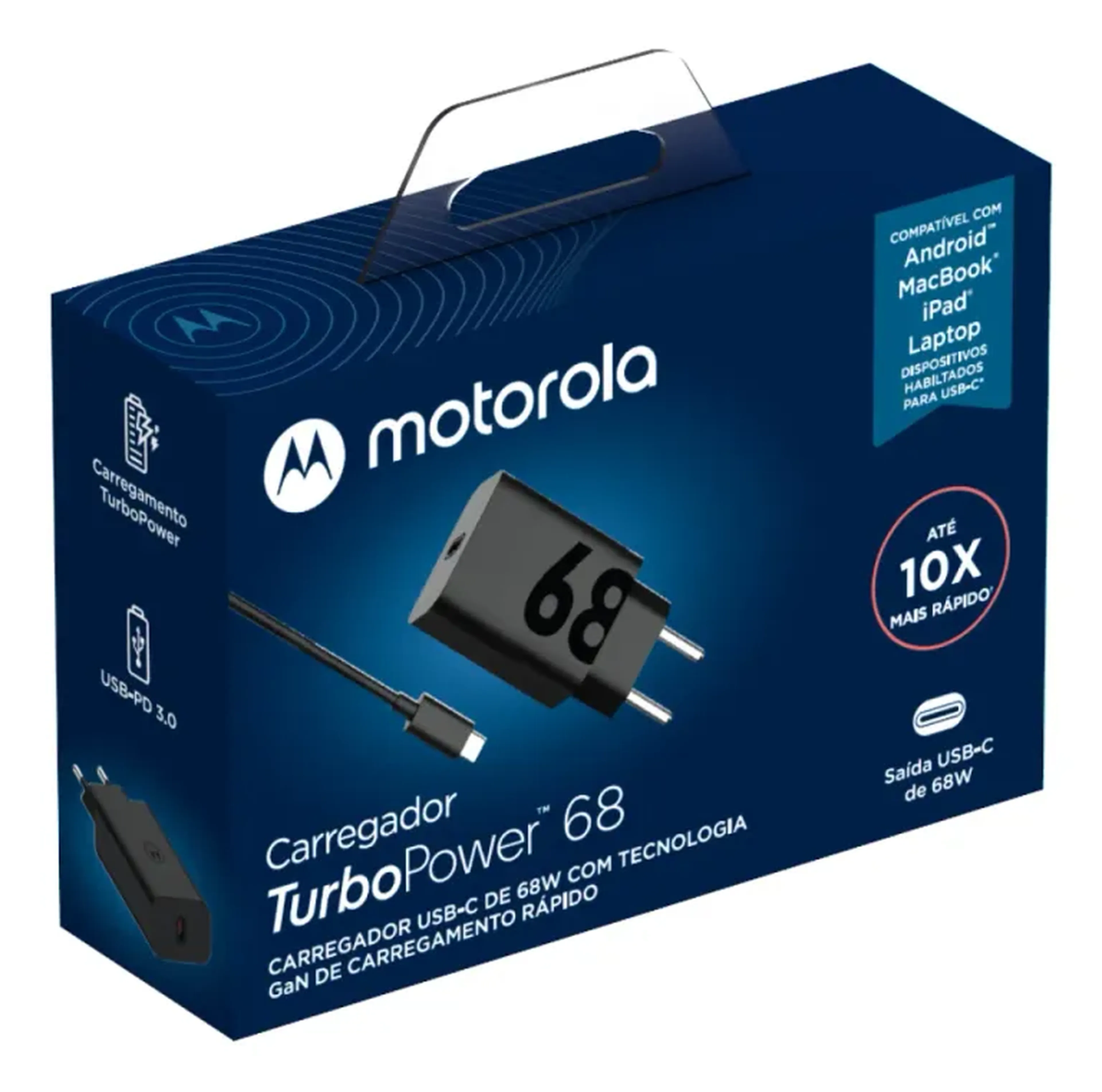 Carregador Turbo Power USB-C 68W Motorola Cor Preto imagem