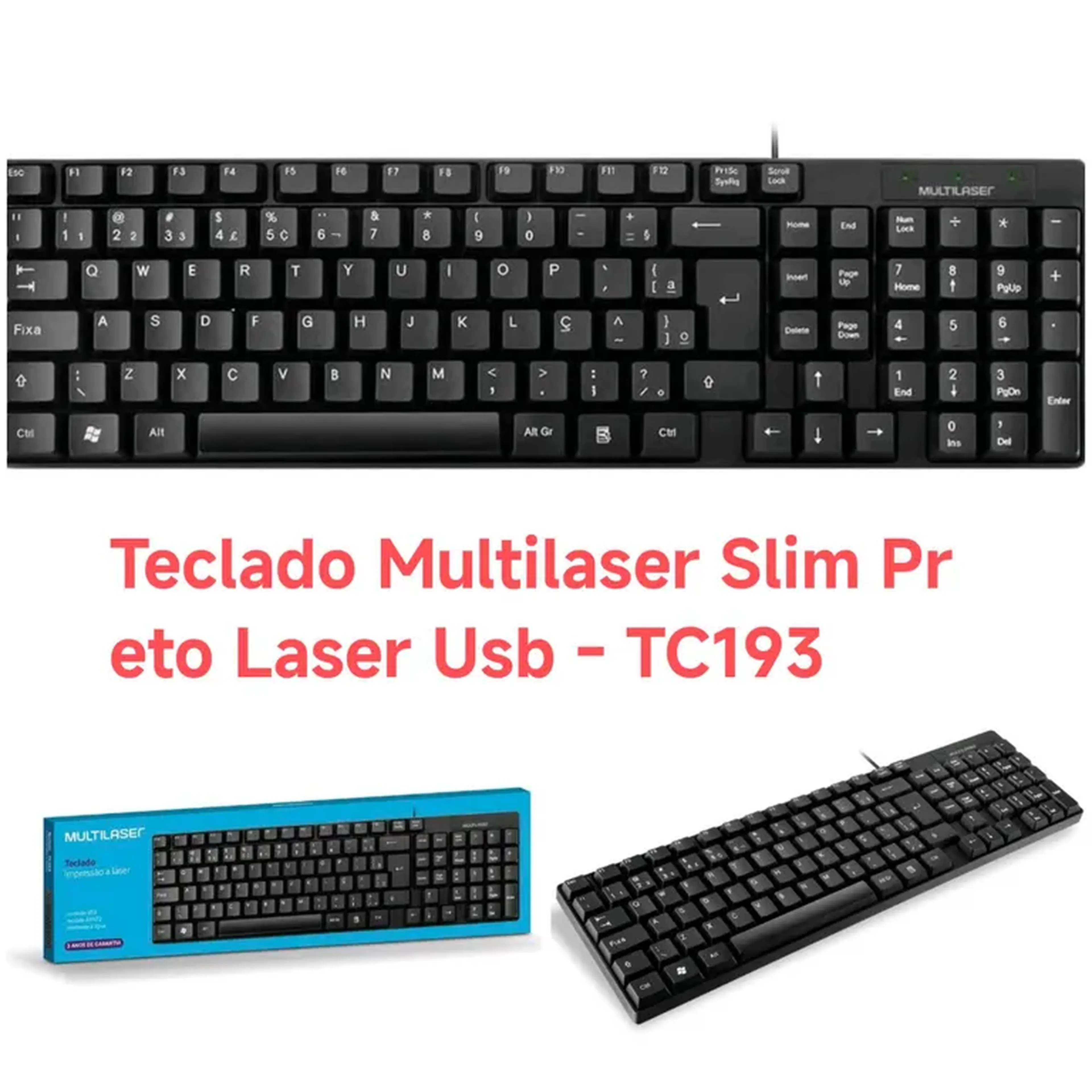 Teclado Multilaser Slim Preto Laser USB - TC193 imagem