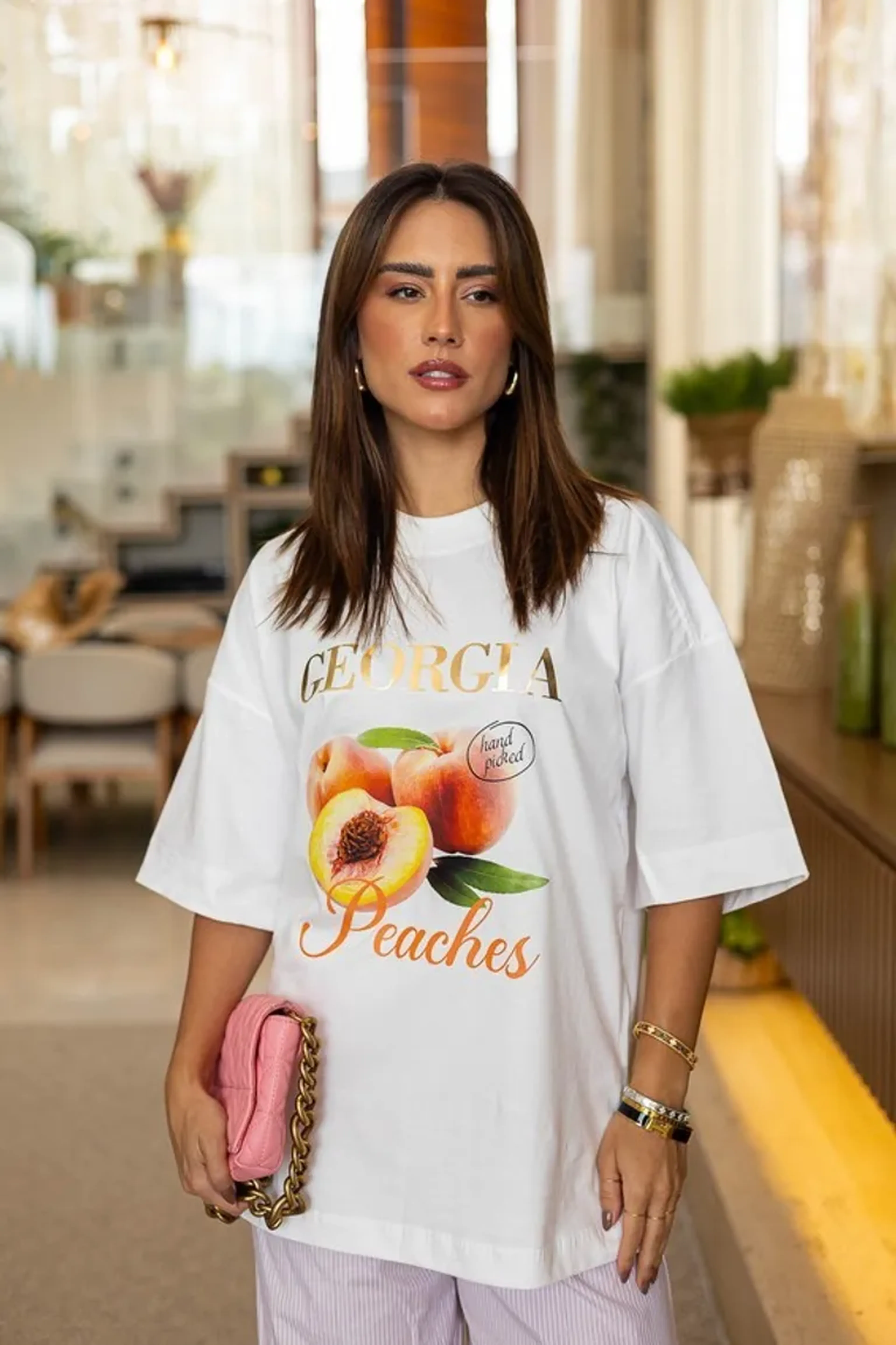 Camiseta Over Georgia Peaches Aplicação imagem