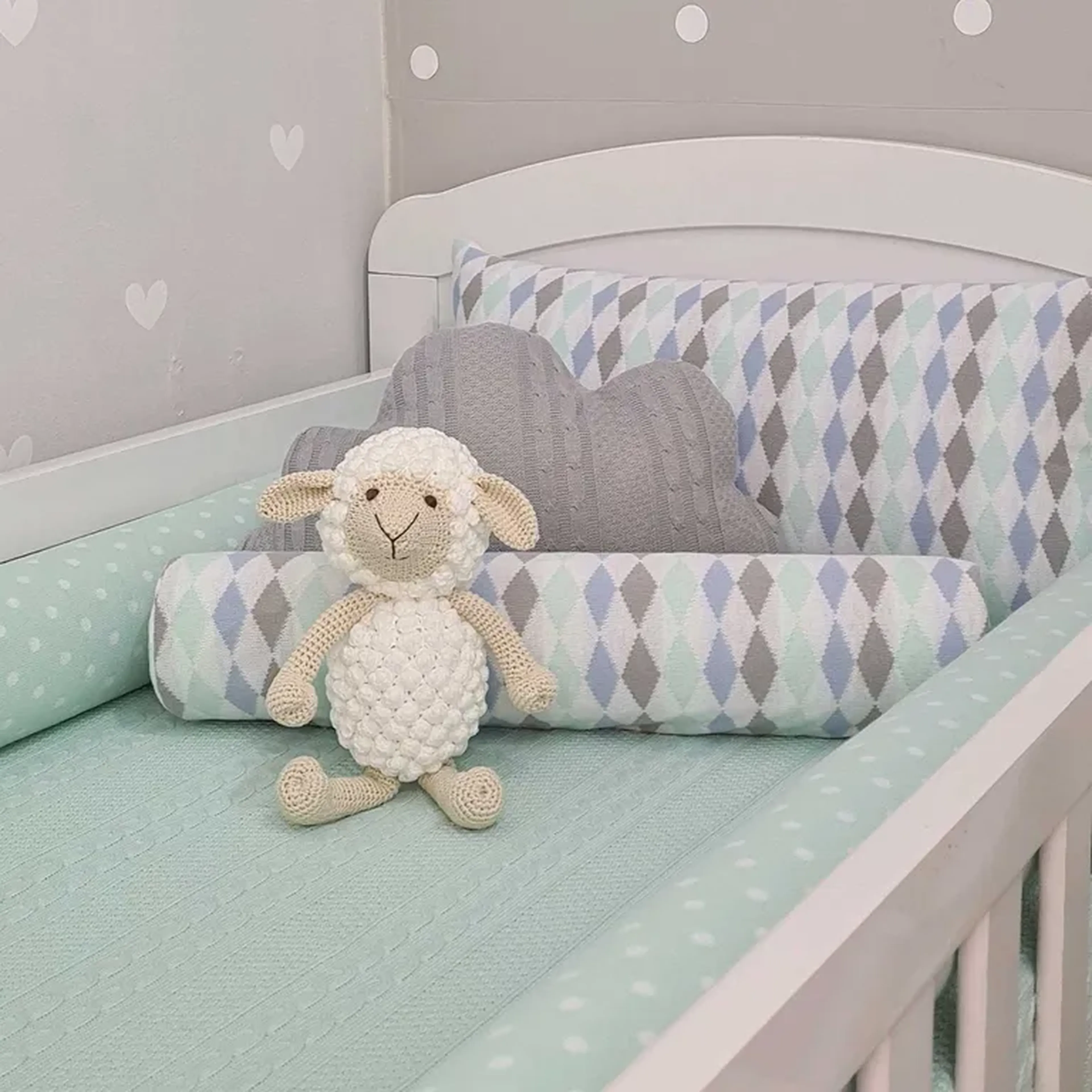 kit protetor de berço 4 peças verde poa l imagem