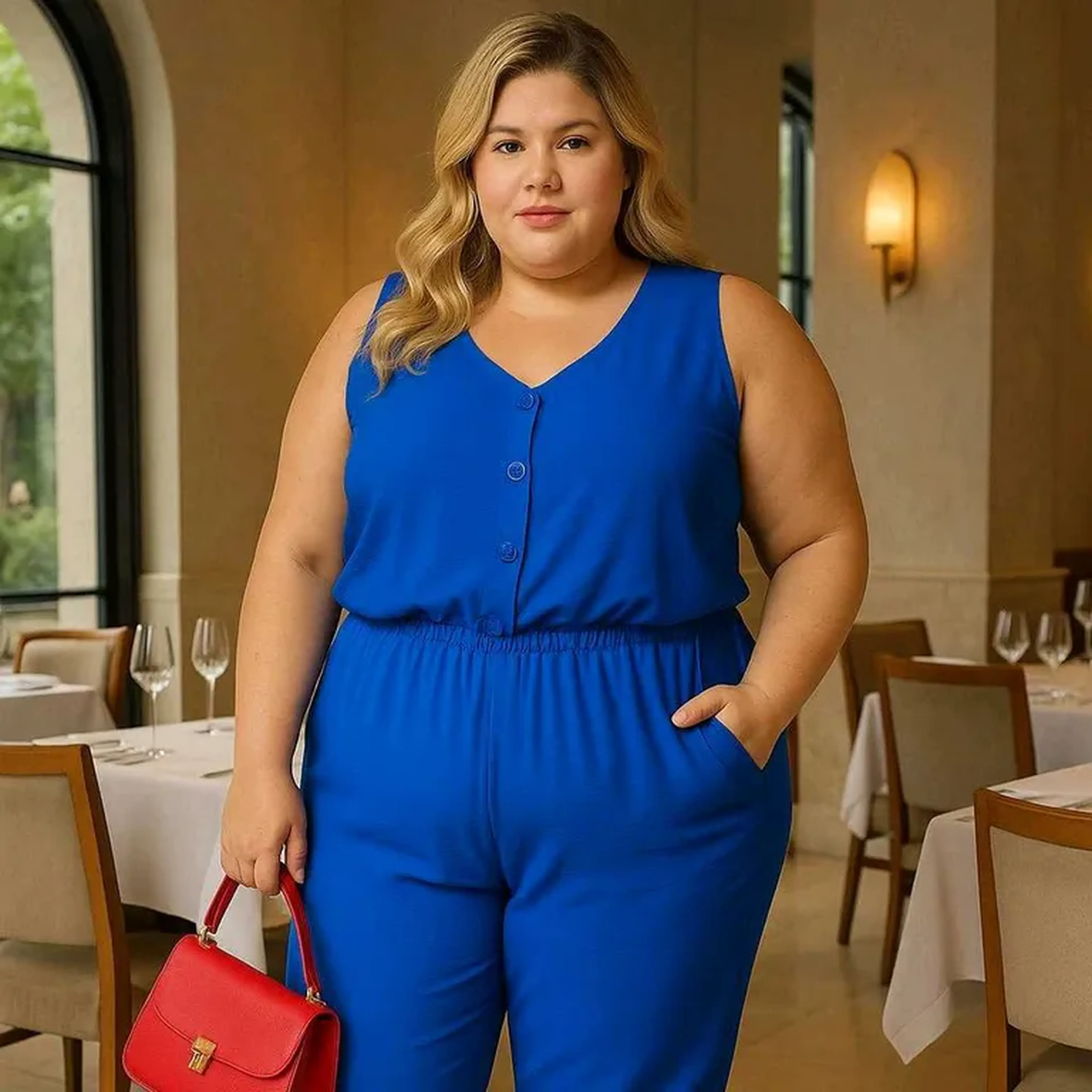 MACACÃO ESTILOSO AZUL COM AMARRAÇÃO NO TORNOZELO imagem