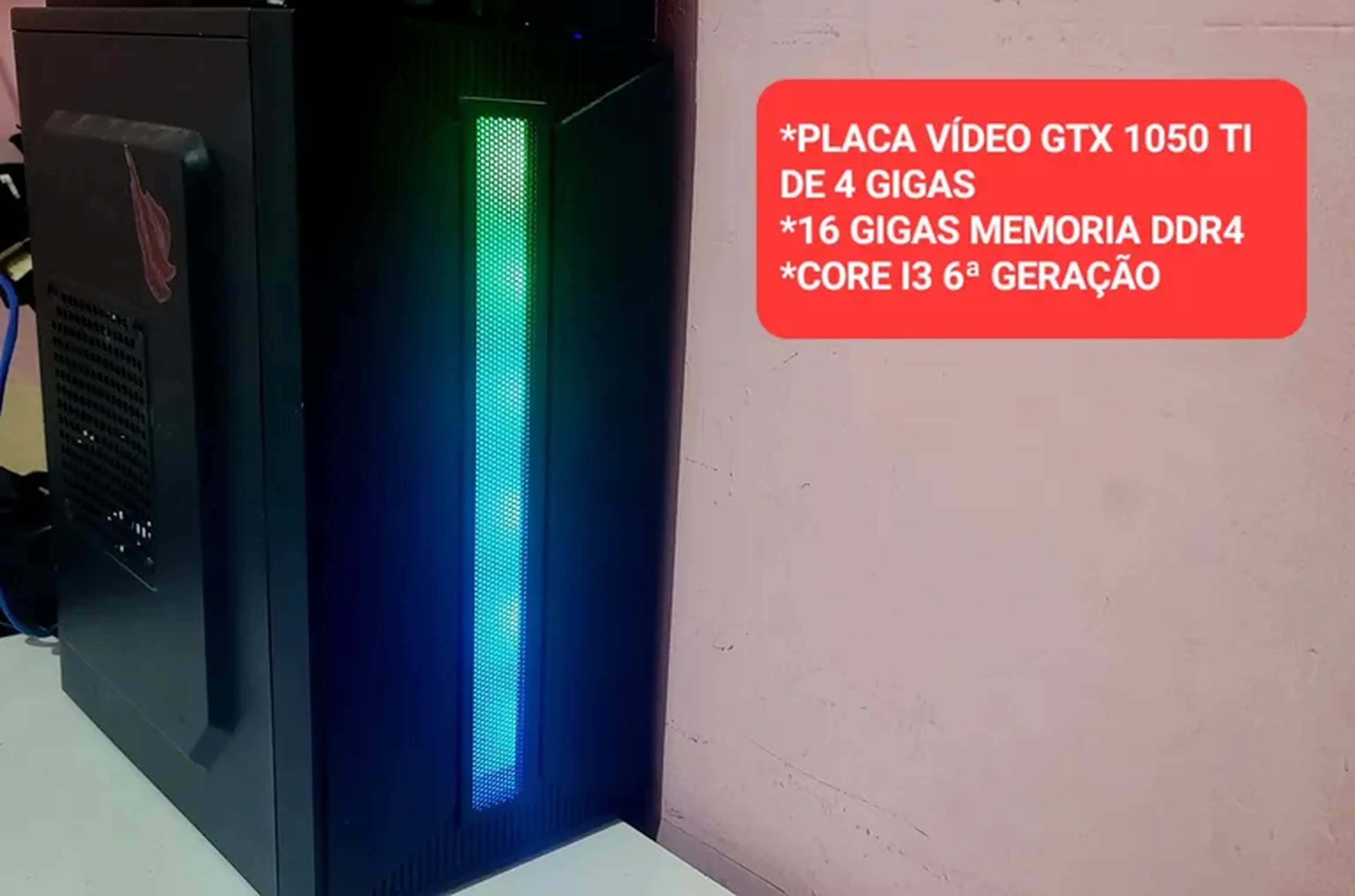 GABINETE DDR4 + PLACA DE VÍDEO GTX 1050 TI 4 GIGAS + 16 GIGAS ME imagem