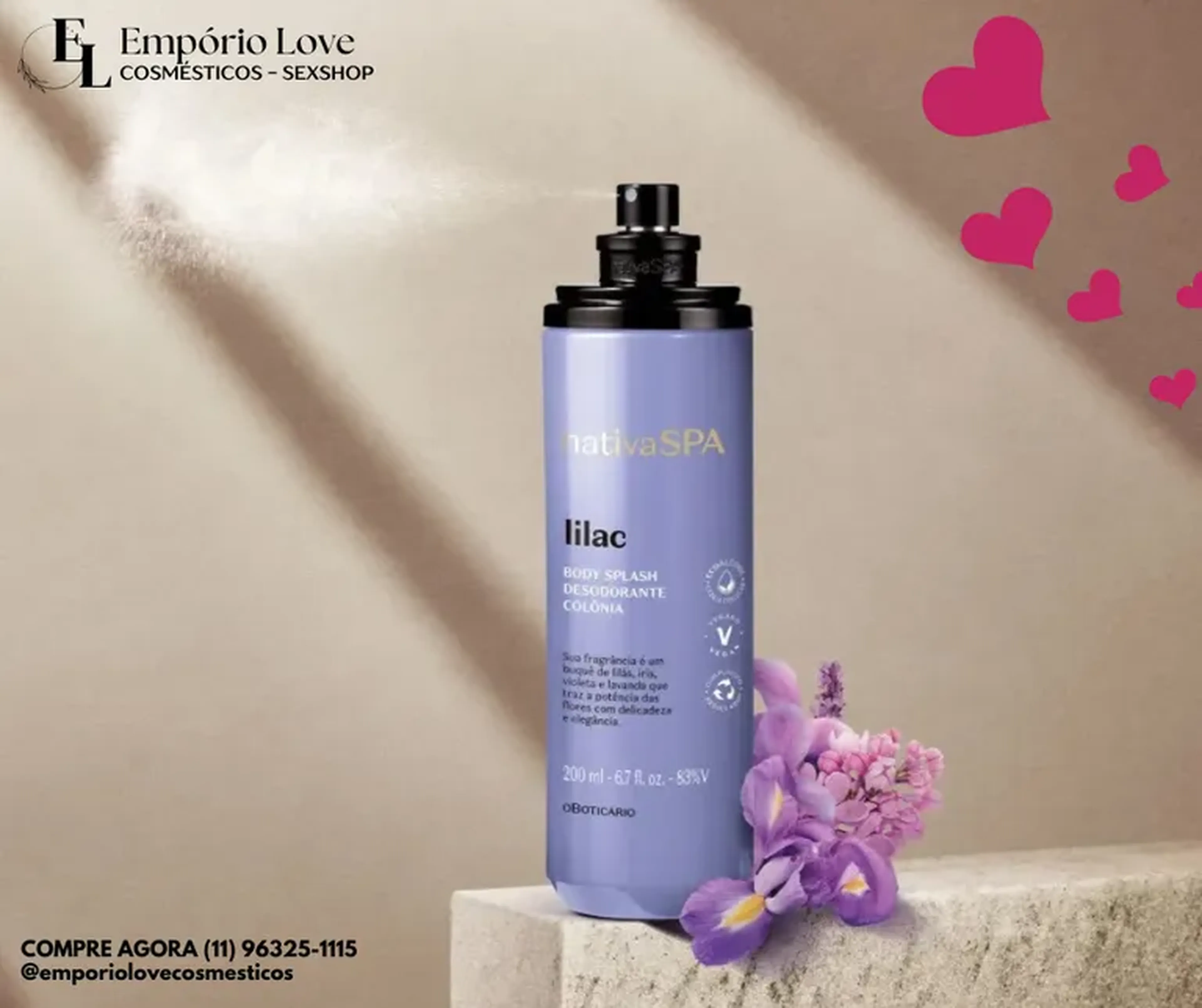 Nativa Spa Lilac Body Splash Colônia 200ml imagem