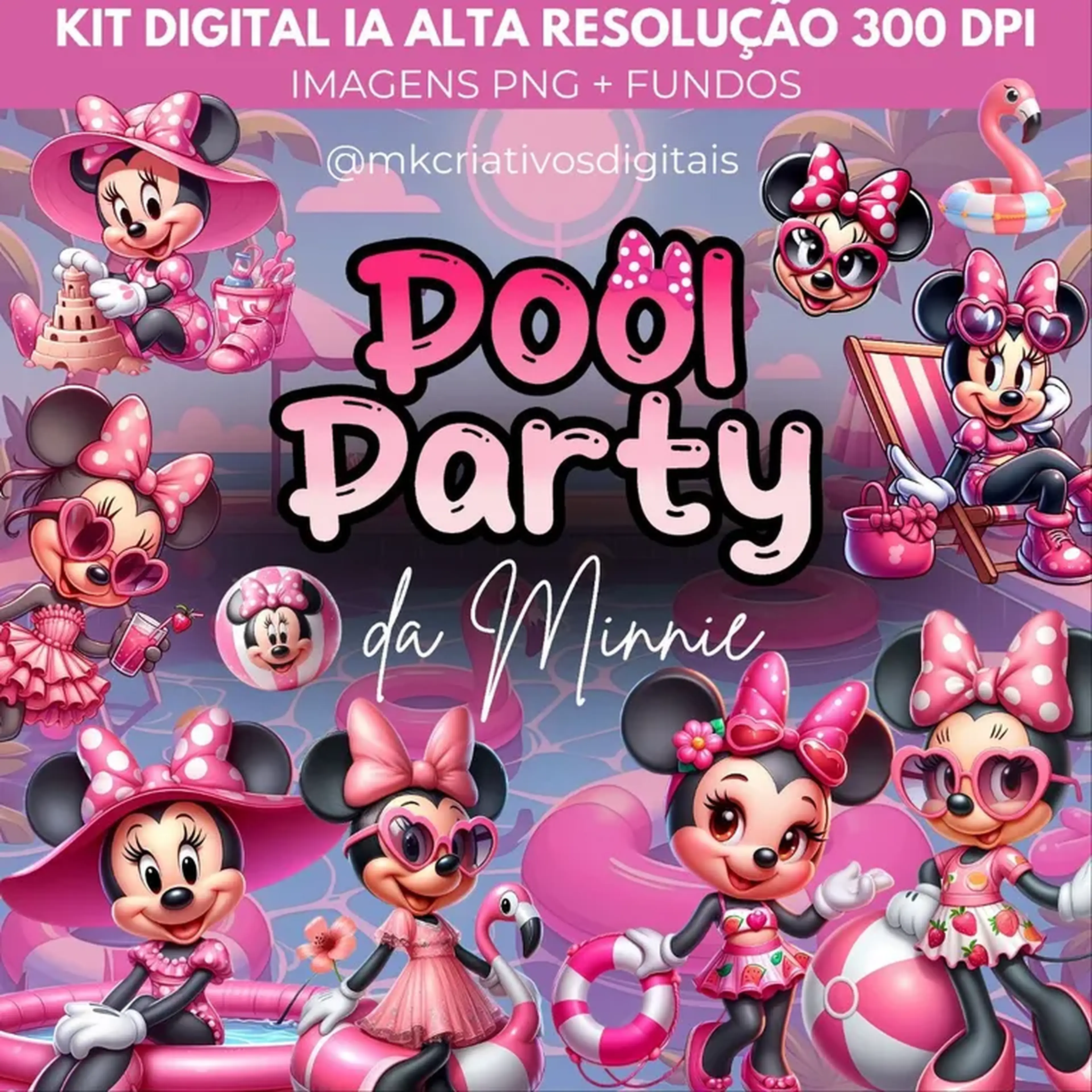 Kit Digital Pool Party da Minnie - PNG IA imagem