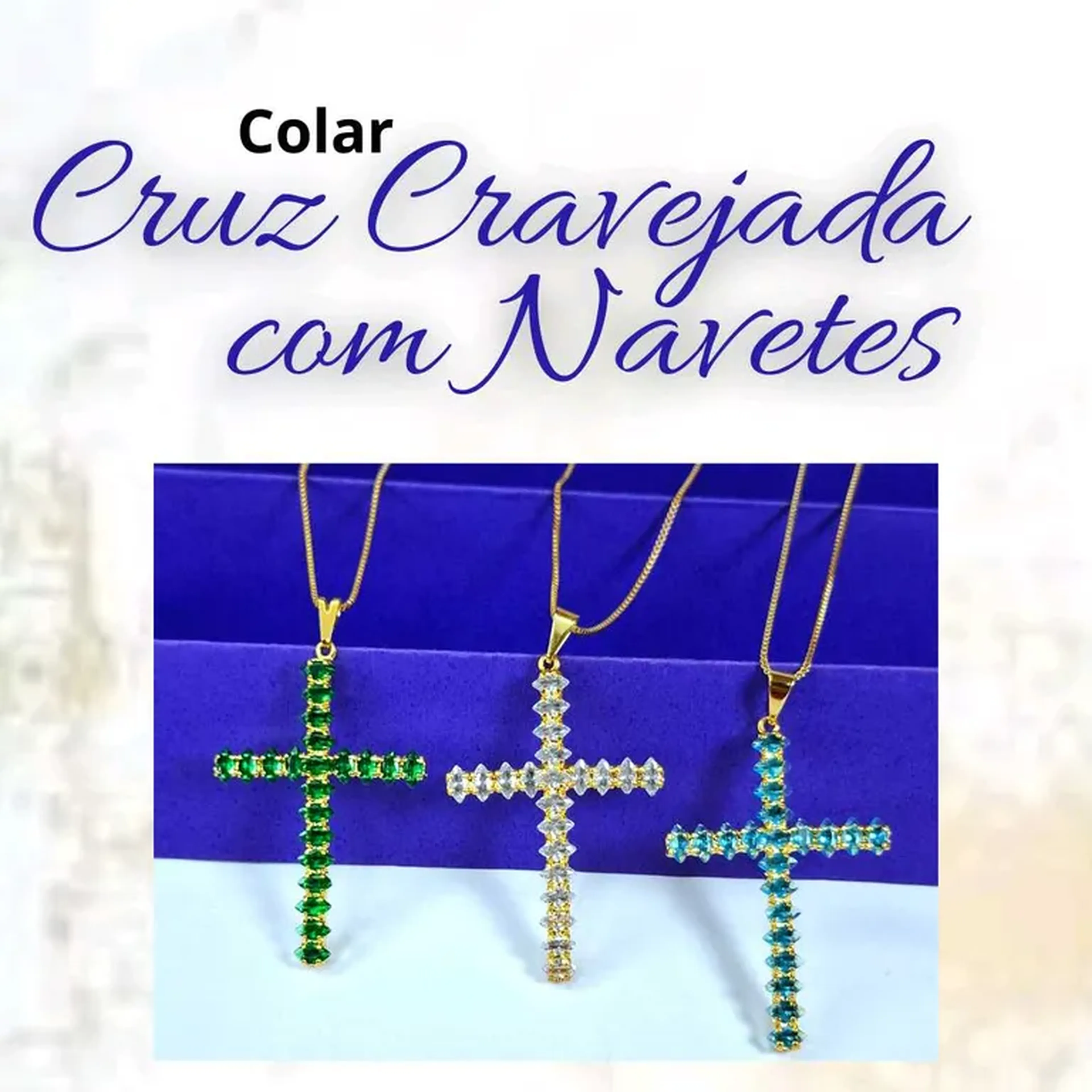 Colar Cruz em Navetes de Zircônia 6875 imagem