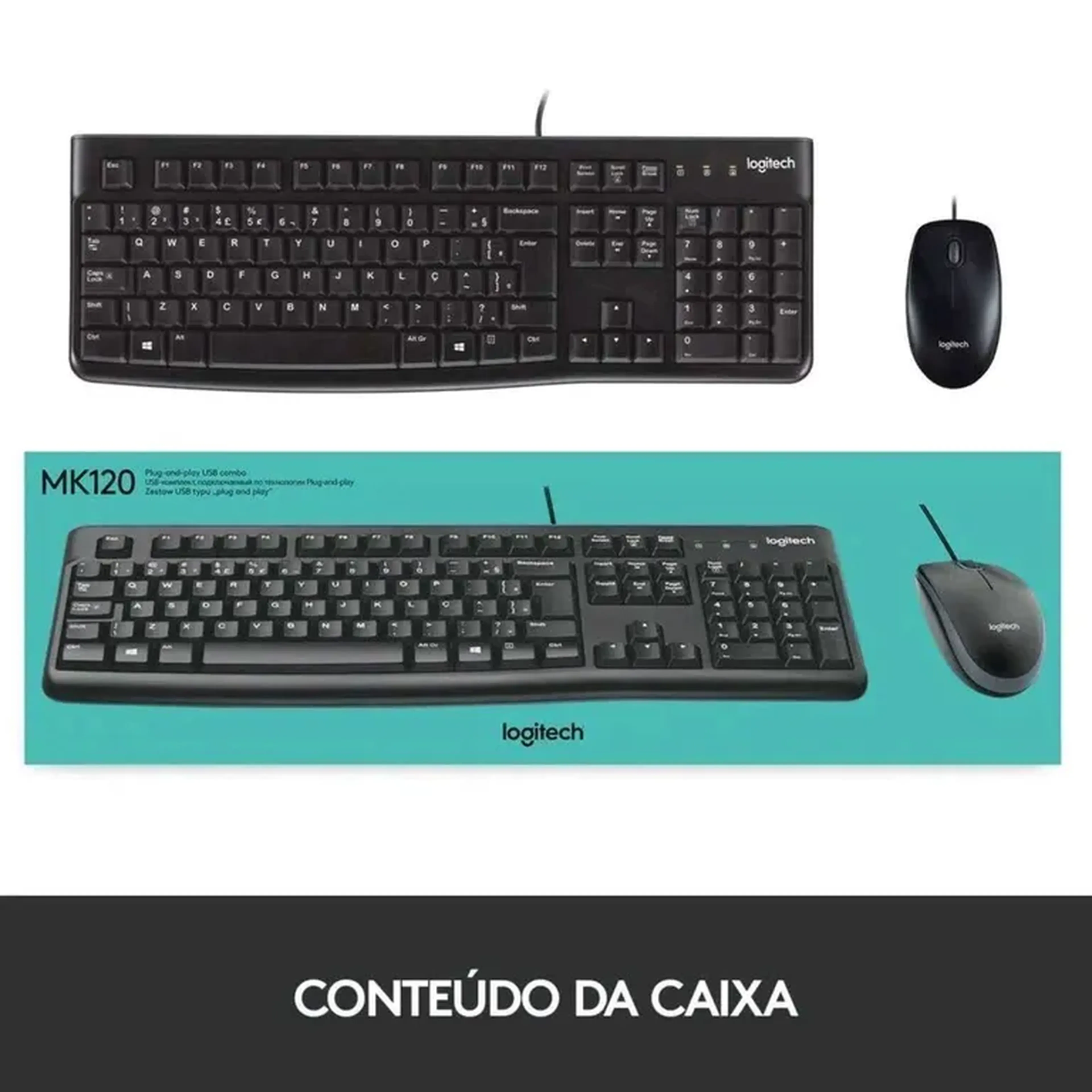 Teclado e Mouse Com Fio USB MK120 Logitech, Conforto, Resistente imagem