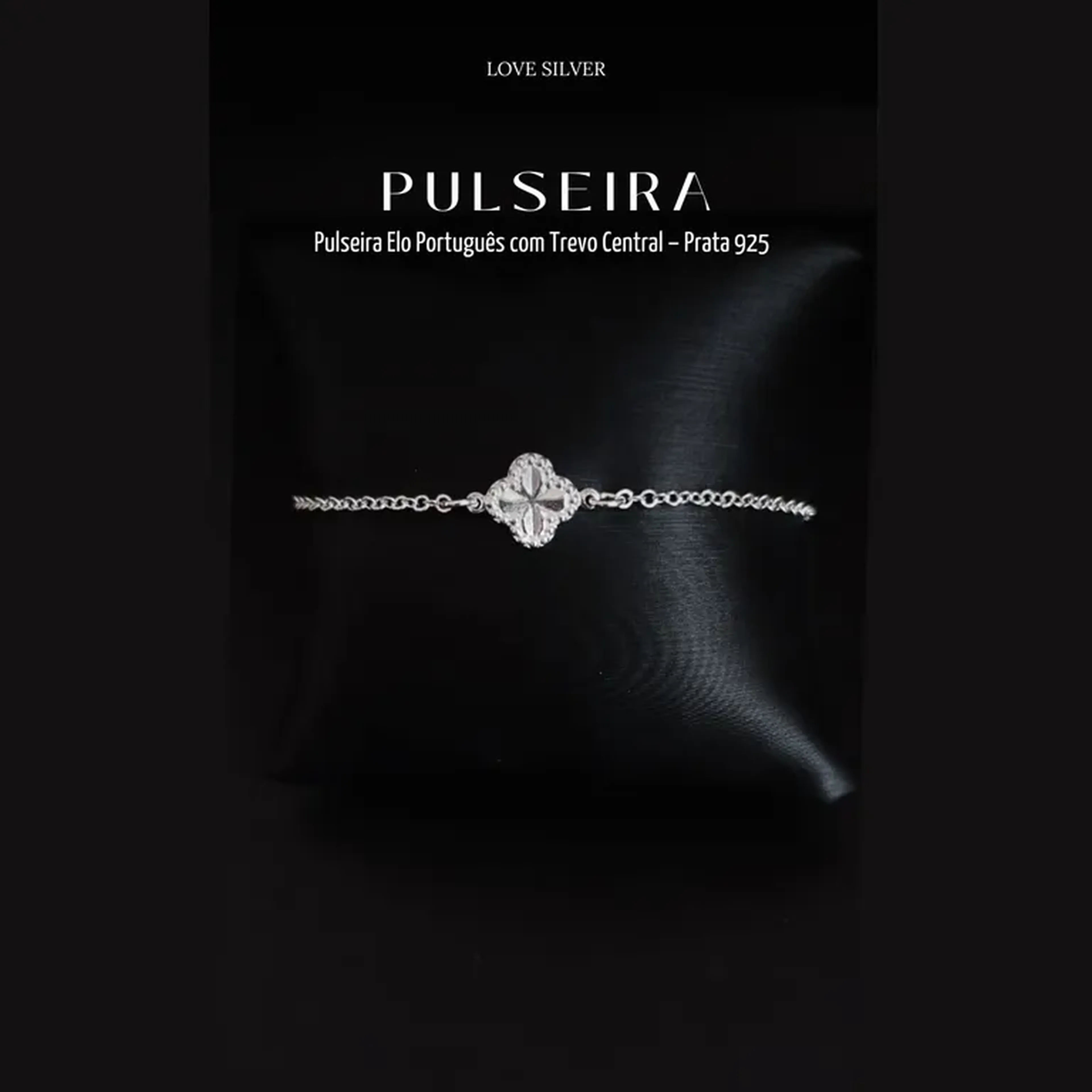 Pulseira Elo Português com Trevo Central - Prata 925 imagem