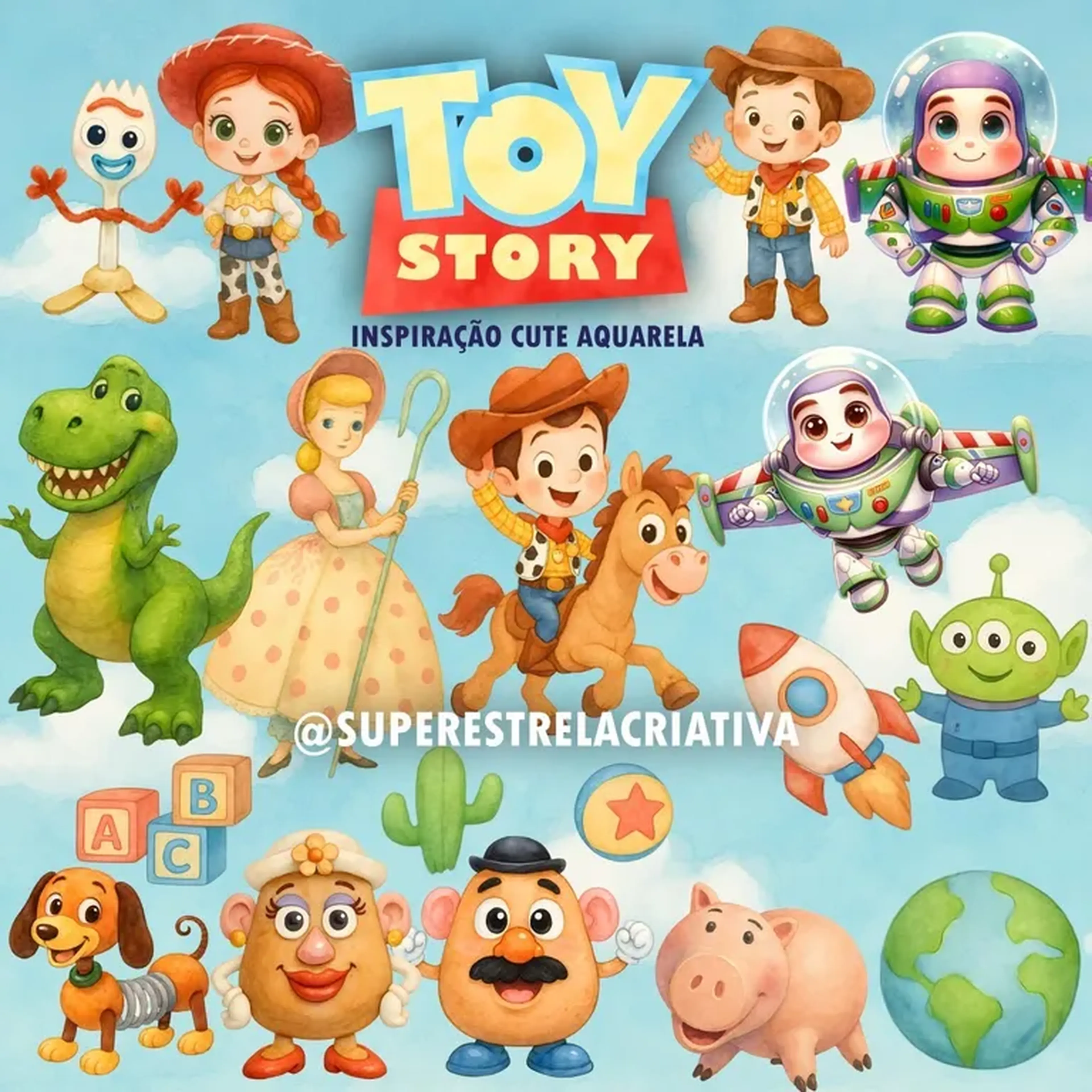 Kit Digital inspiração Toy Story Cute Aquarela imagem