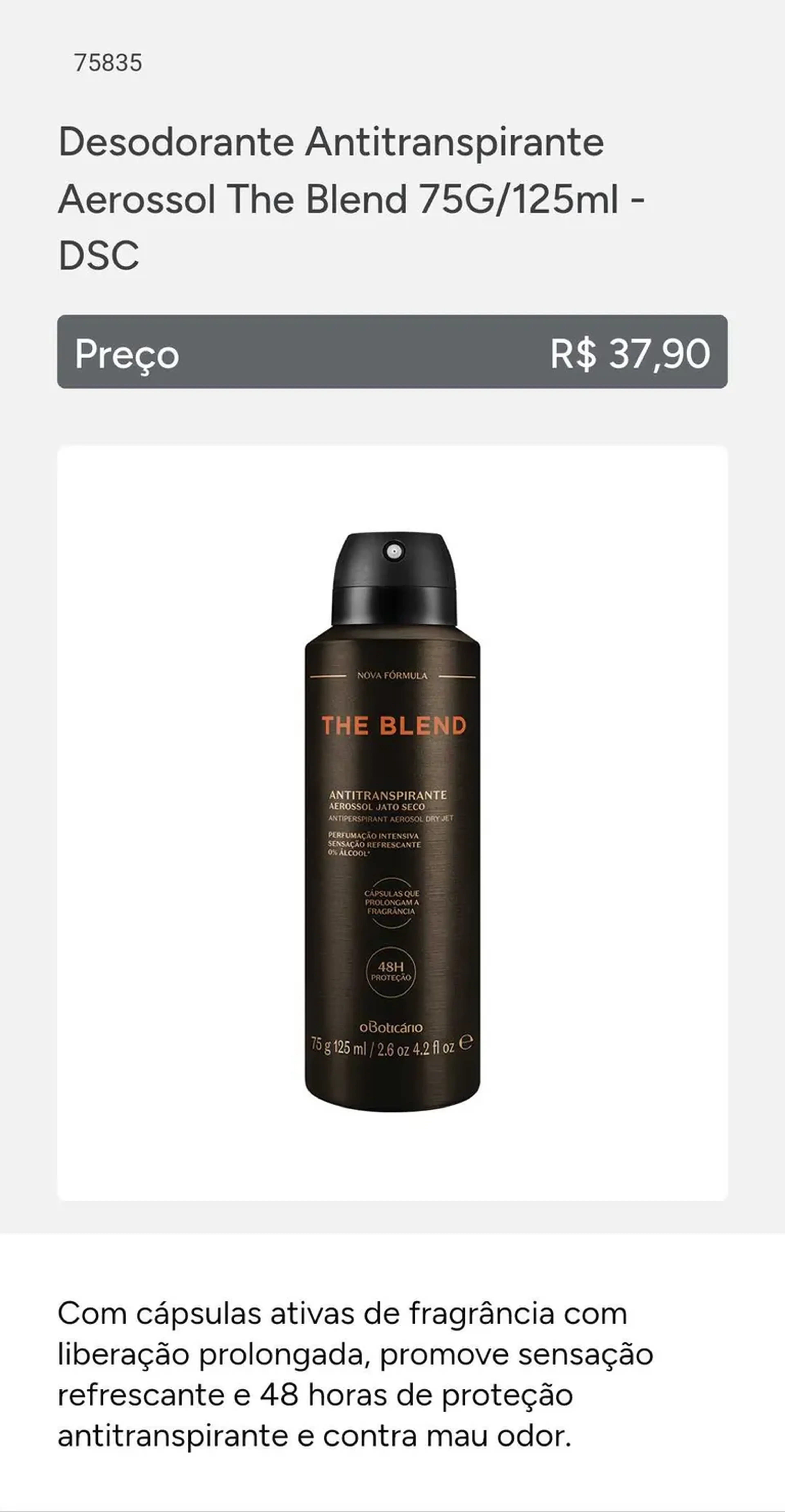 Desodorante Antitranspirante Aerossol The Blend 75G 125ml - DSC imagem