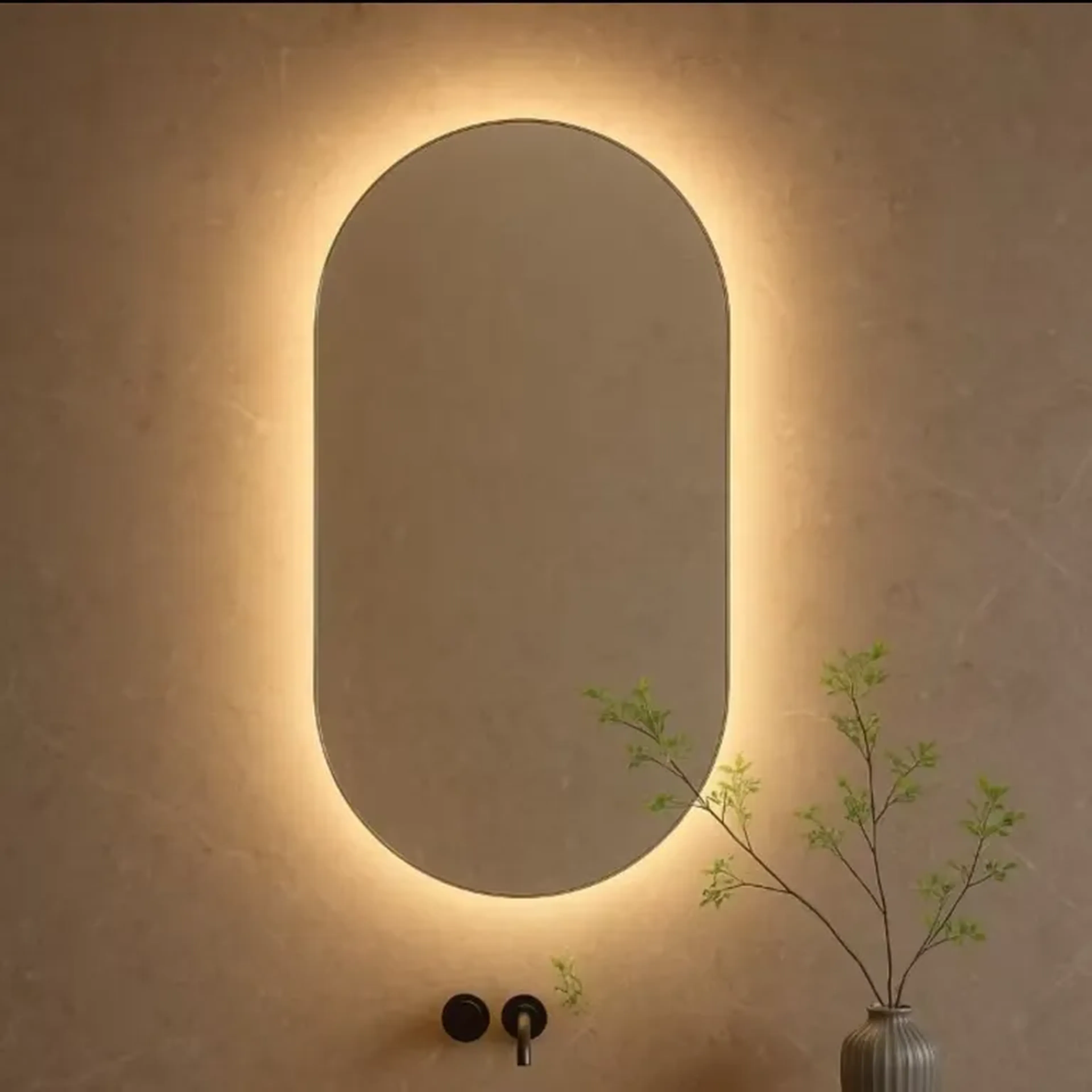 Espelho Oval Com Led 80x50 Vidro Moderna Elegante Banheiro imagem