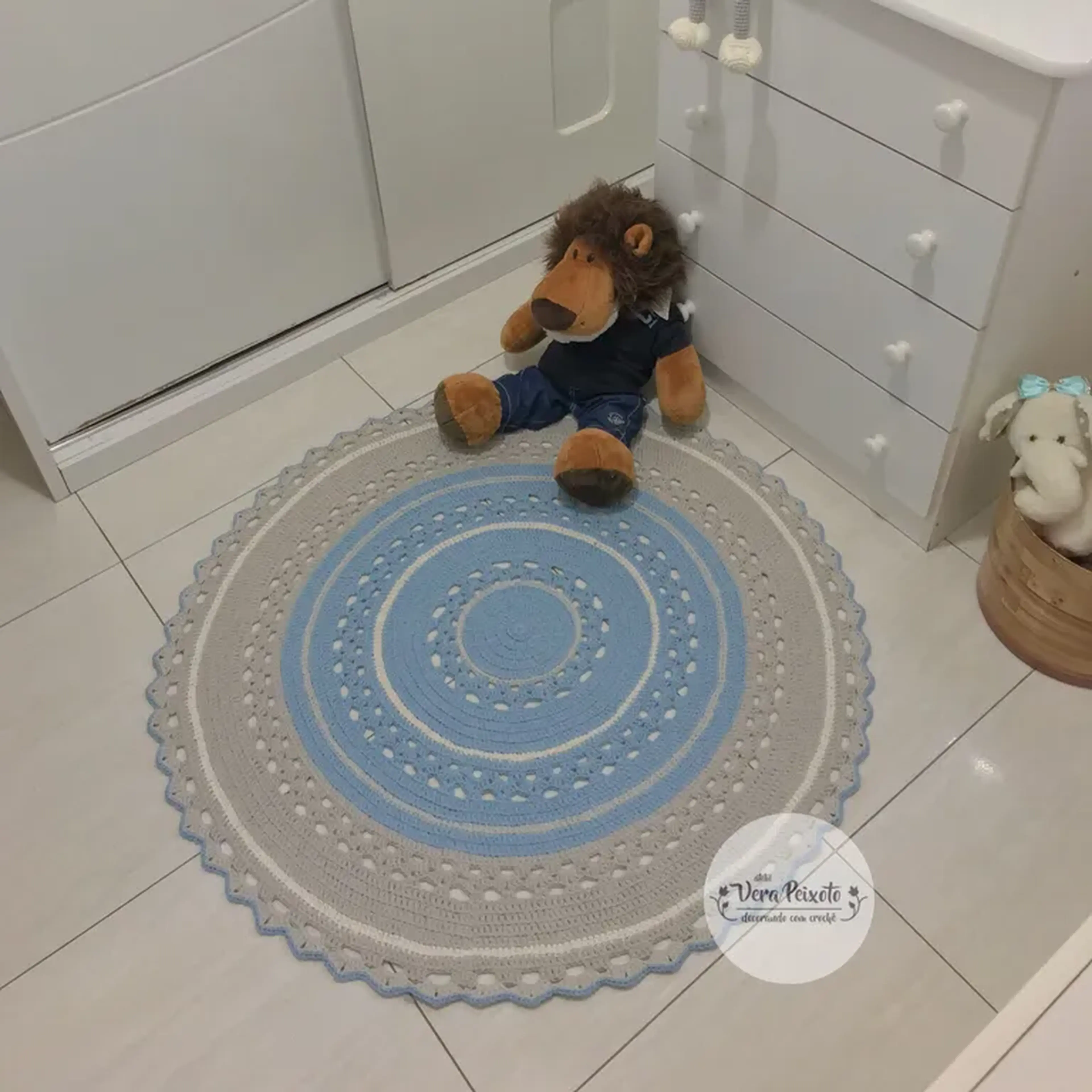 Tapete de Crochê azul e cinza claro- Pronta entrega imagem