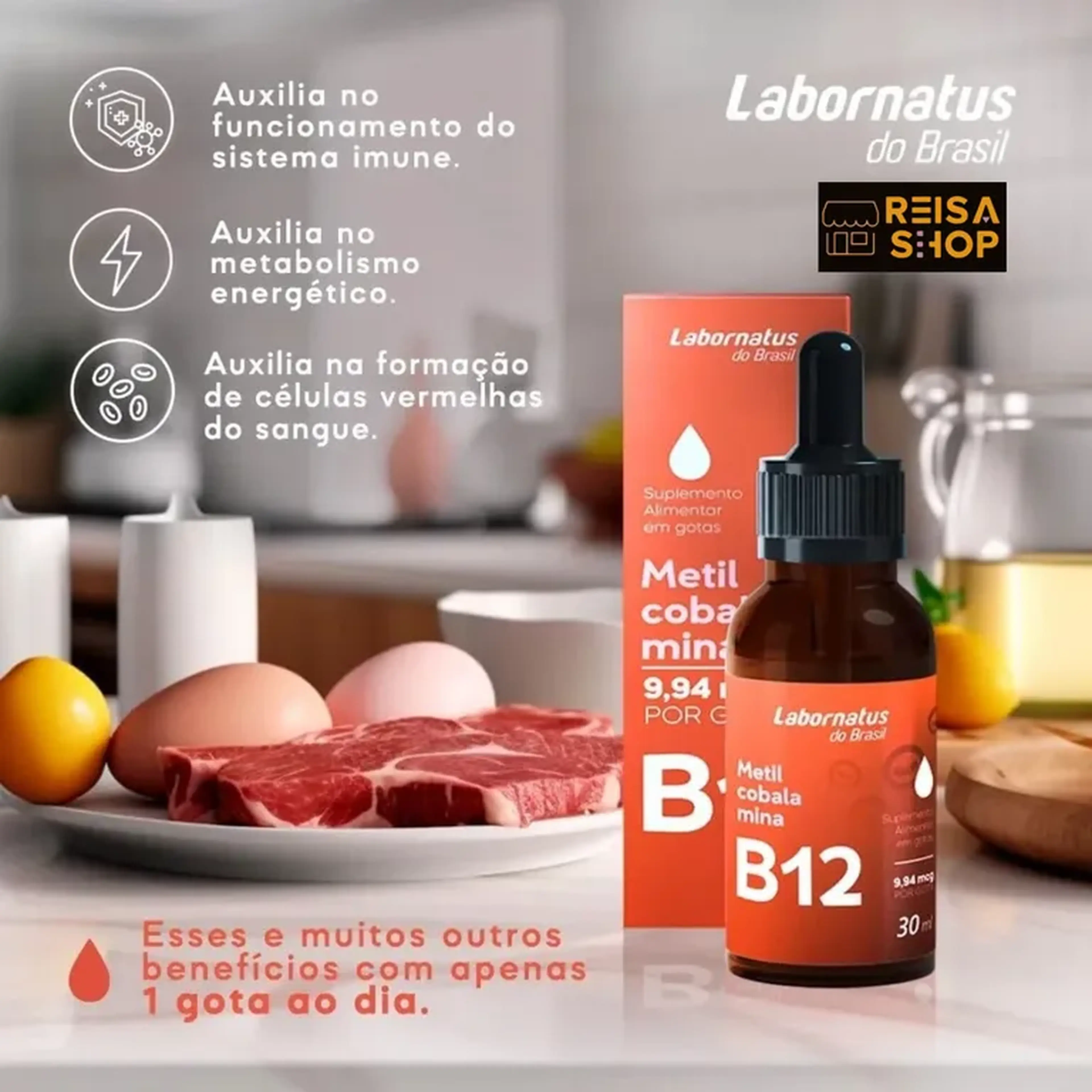 Metilcobalamina Vitamina B12 30ml Gotas Sabor Morango imagem